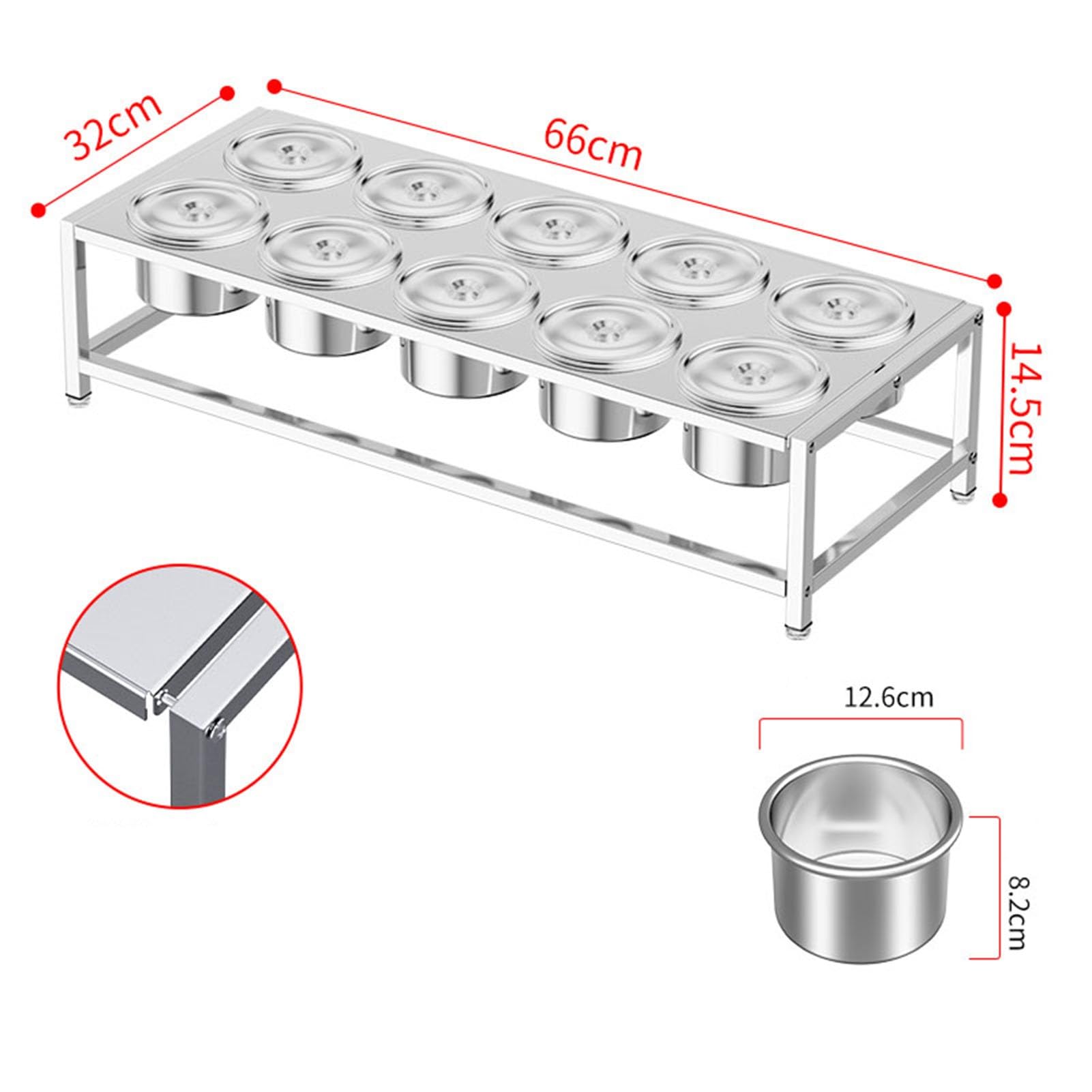 Scatola per condimenti e spezie, Stazione for condire la Pizza, contenitori for condimenti in Acciaio Inossidabile, coperchi argentati, Diverse Dimensioni(66X32X14.5CM)