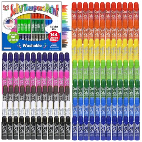 Kwik Stix Solid Tempera Paint Sticks 144 Classic Colors Washable Paint Sticks for Kids Quick Drying Non-Toxic Allergen Free Class Pack Ideal for Kids and Toddlers