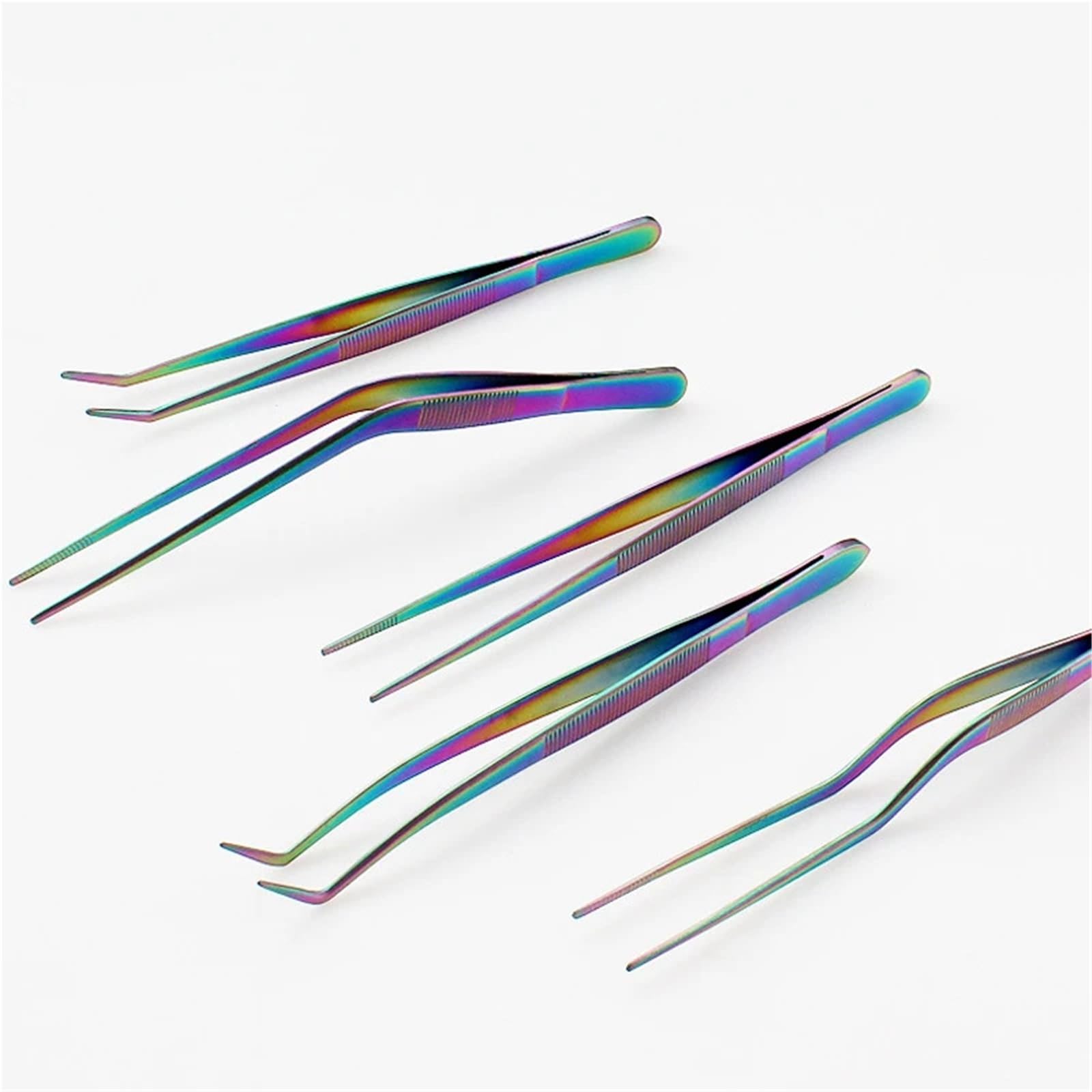 Pinzas Cocina Pinzas de acero inoxidable 5 piezas con puntas dentadas, juego 6,3 pulgadas for cocina, repostería, decoración pasteles(Rainbow)