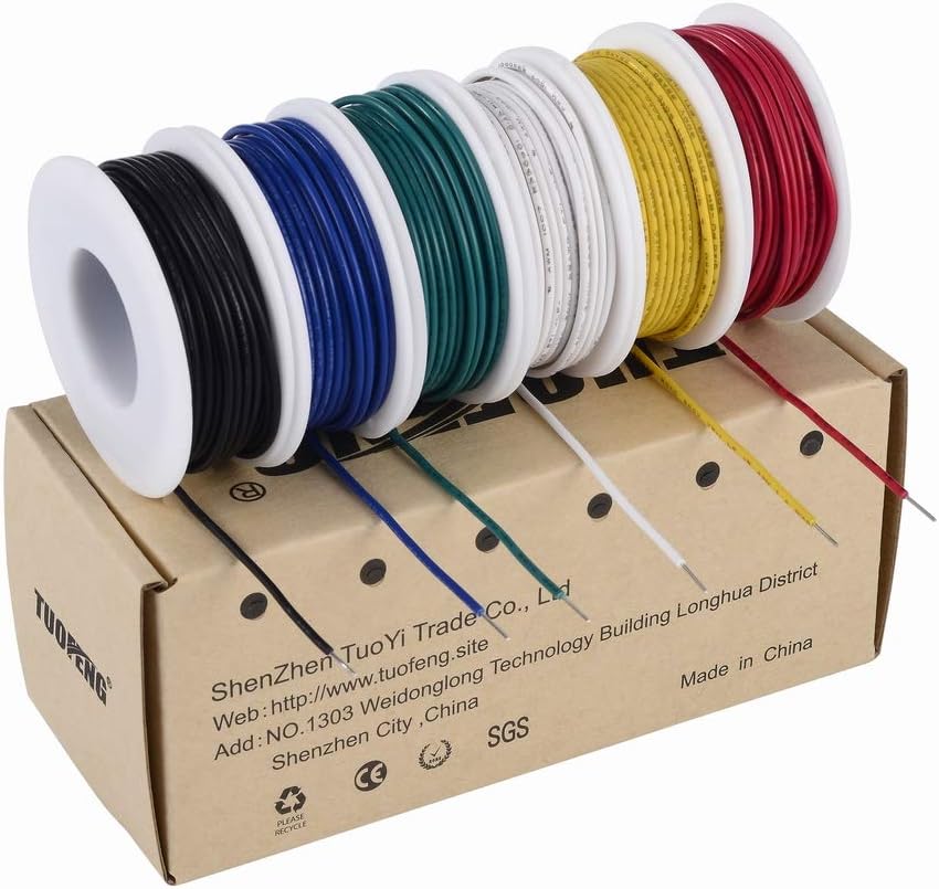 22 awg Solid Wire Solid Wires Kit-6 Different Colored 9 Meter spools 22 Gauge Jumper Wires Hook up Wire Kit