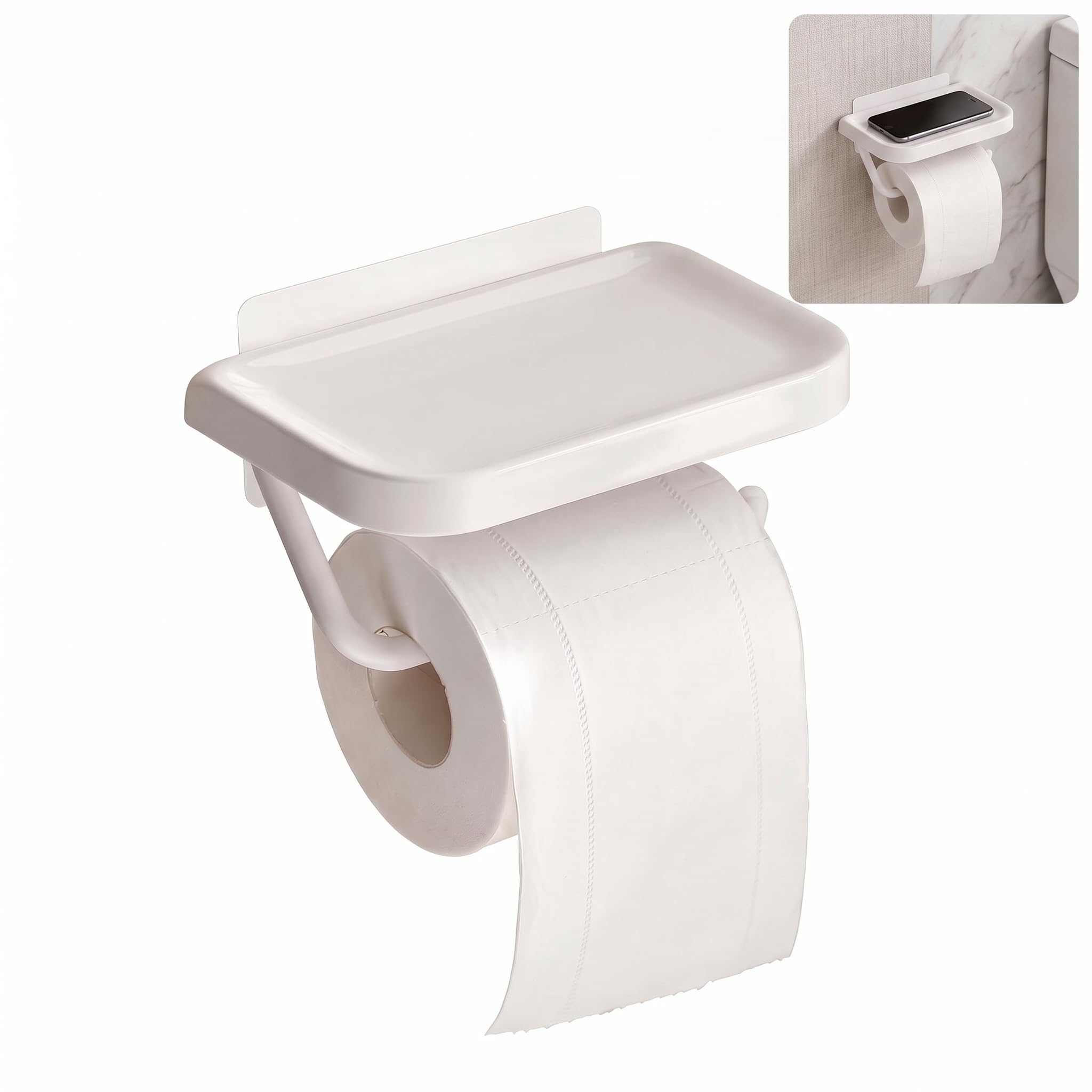 Self Adhesive Toilet Roll Holder, Toilet Paper Holder (White)