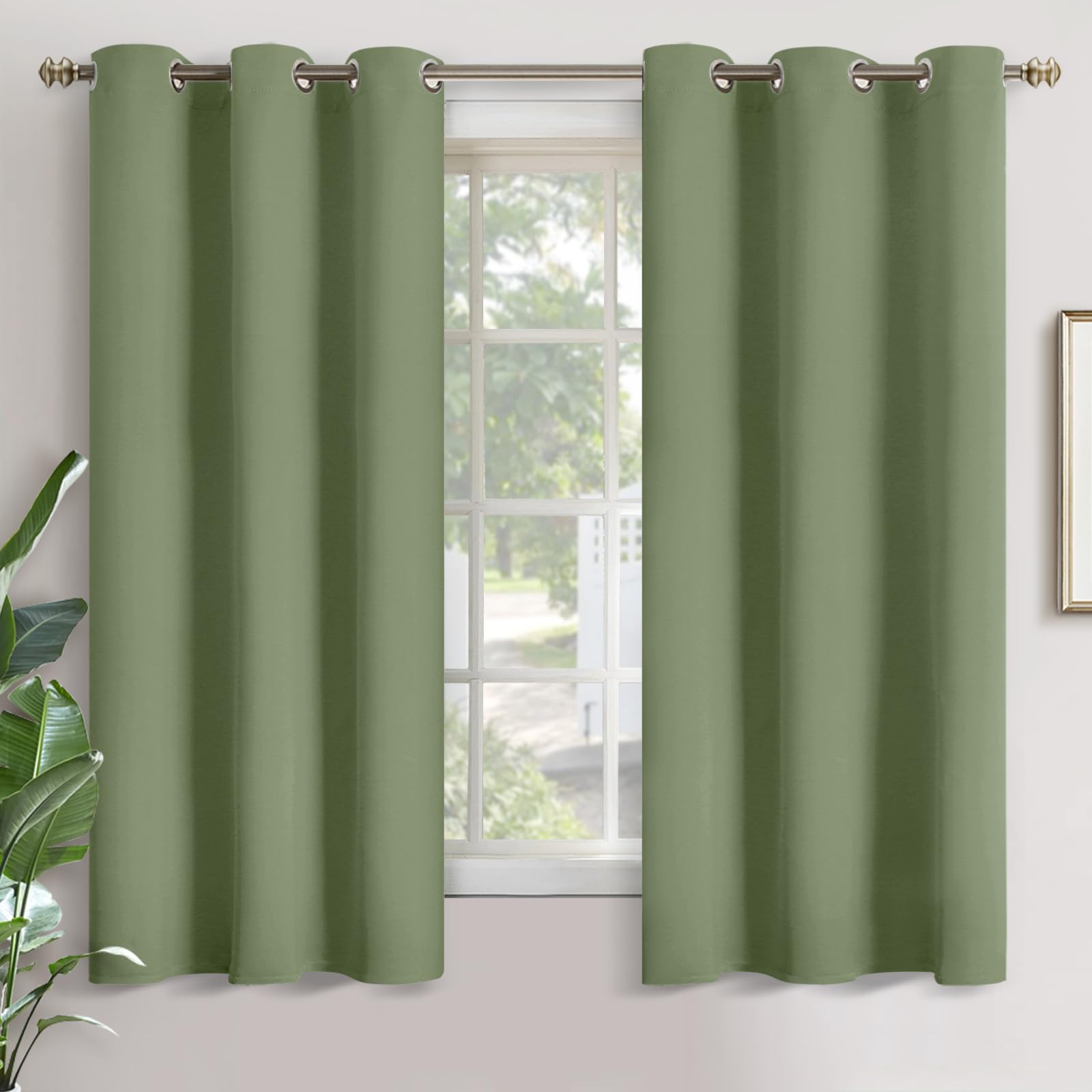 YoungsTex Blackout Curtains for Bedroom - Thermal Insulated with Grommet Top Room Darkening Window Curtains for Living Room, 2 Panels, Olive Green, 42 x 63 Inch
