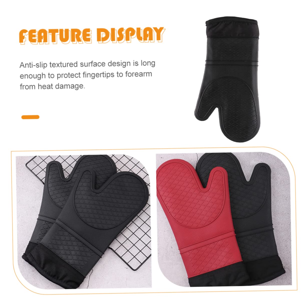 OFFSCH Silicone Oven Mitts for Kitchen Non Slip Gloves for Cooking Baking Barbecue Heat Protection Scald Fits Hands Easy to Clean
