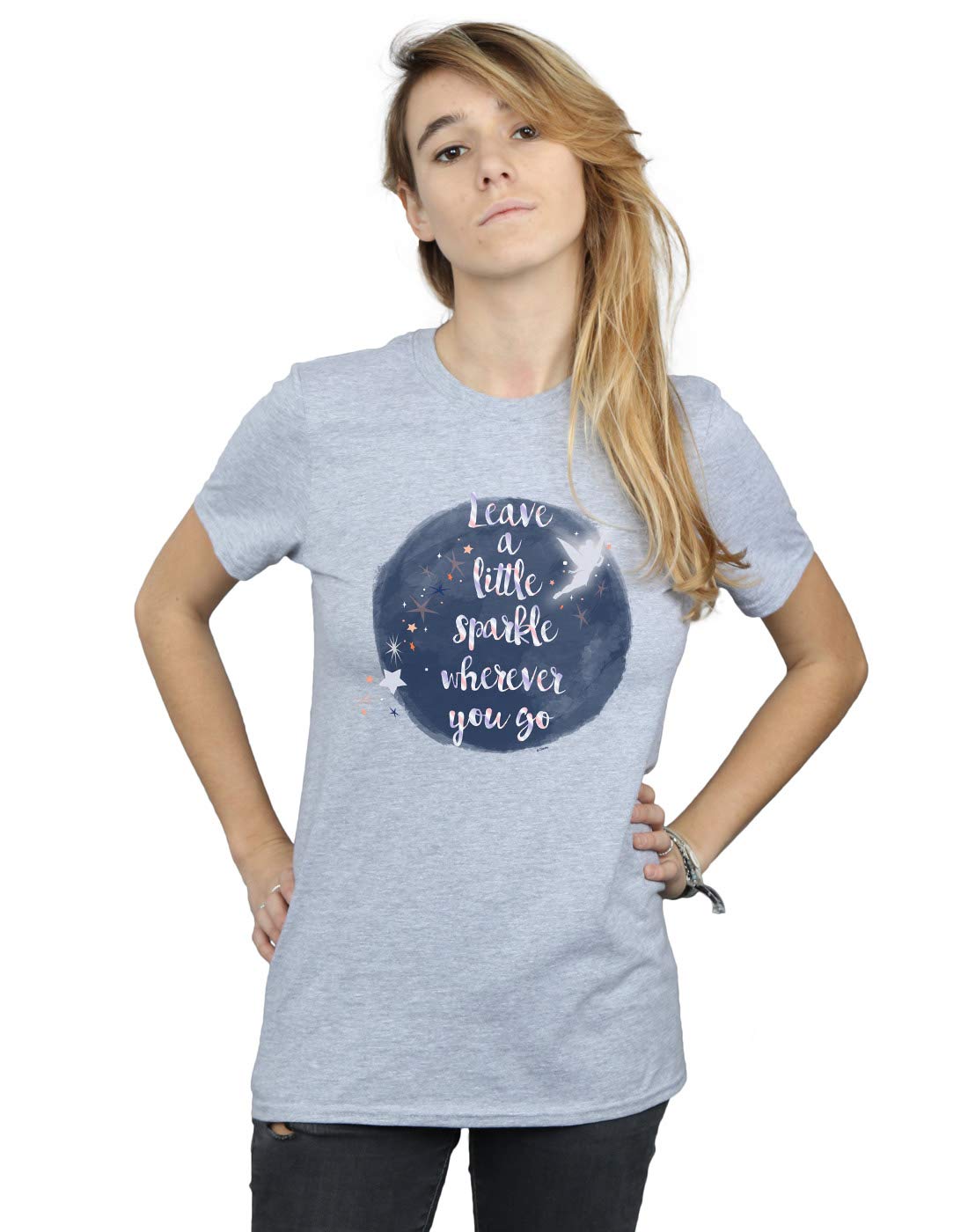 Absolute Cult Women's Sport Grey Disney Tinker Bell A Little Sparkle Boyfriend Fit T-Shirt X-Large