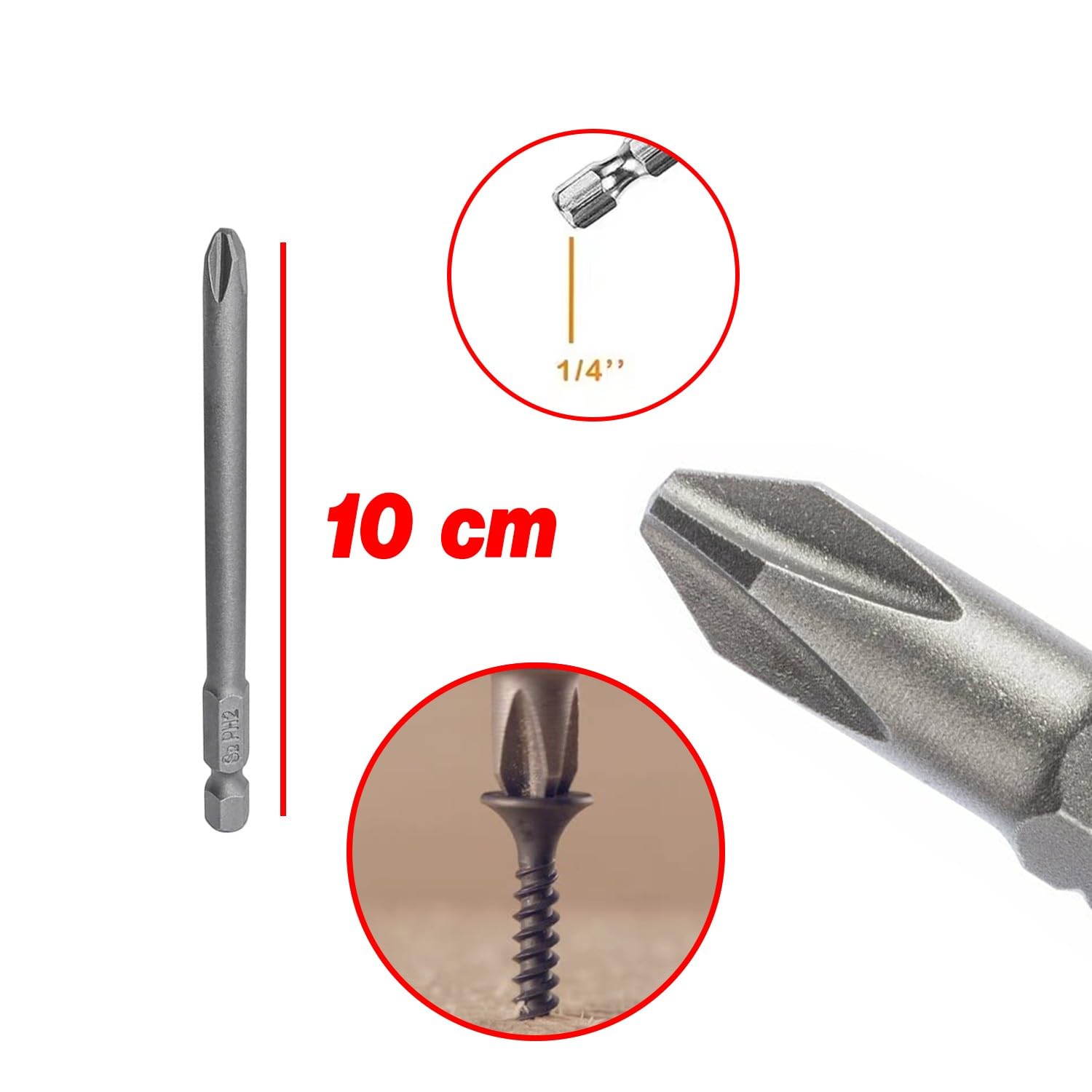 Mıknatıslı Yıldız PH2 Bits Uç 100 mm 10'lu Set Kutulu Manyetik 1/4 Matkap Ucu 10 cm Uzunluk
