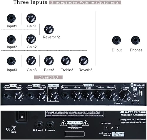 Miniatura 7 de Coolmusic Amplificador de guitarra acústica portátil, para artistas en movimiento, Bluetooth incorporado (batería de 40 W)