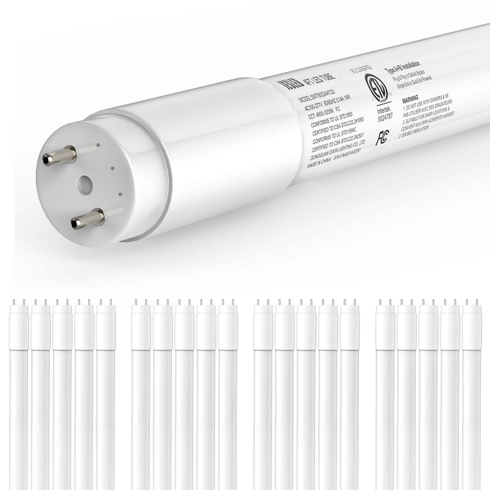JESLED 20-Pack T8 LED Tube Lights 4Ft, 14W 2450LM 5000K, Single or Double End Powered, Plug and Play or Ballast Bypass, Type A+B 4 Foot T10 T12 Fluorescent Bulbs Replacement, Frosted (Bent) 