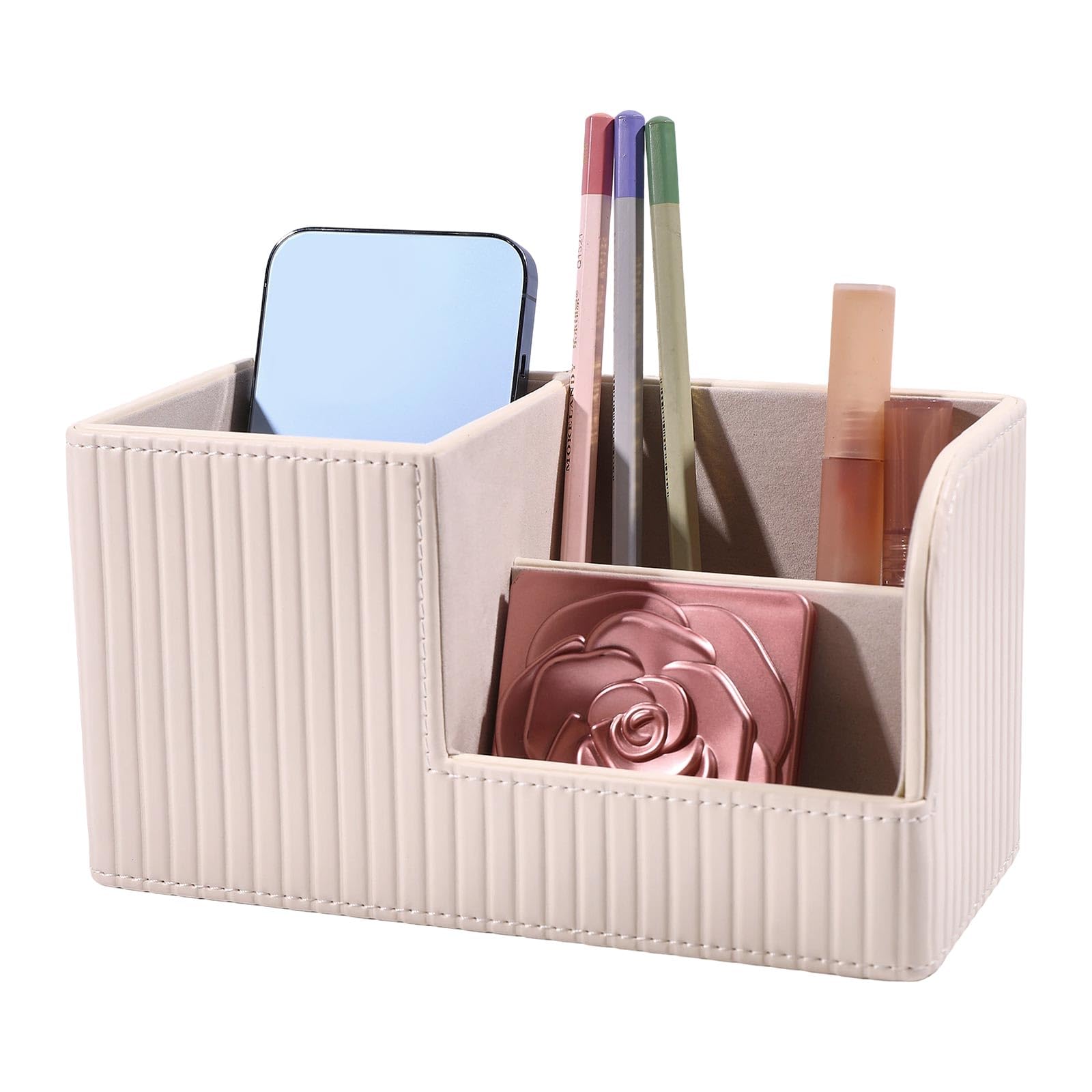 Organiseur de bureau en cuir de haute qualité avec compartiments élégants pour stylos et cartes