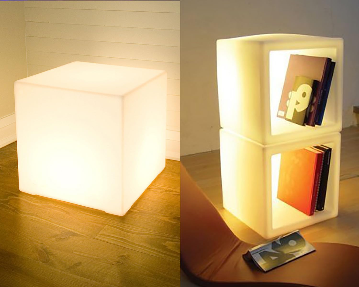 MR GO 16-inch LED Cube Chair and 16-inch LED Storage Cube Light Rechargeable Remote Control Dimmable 16 RGB