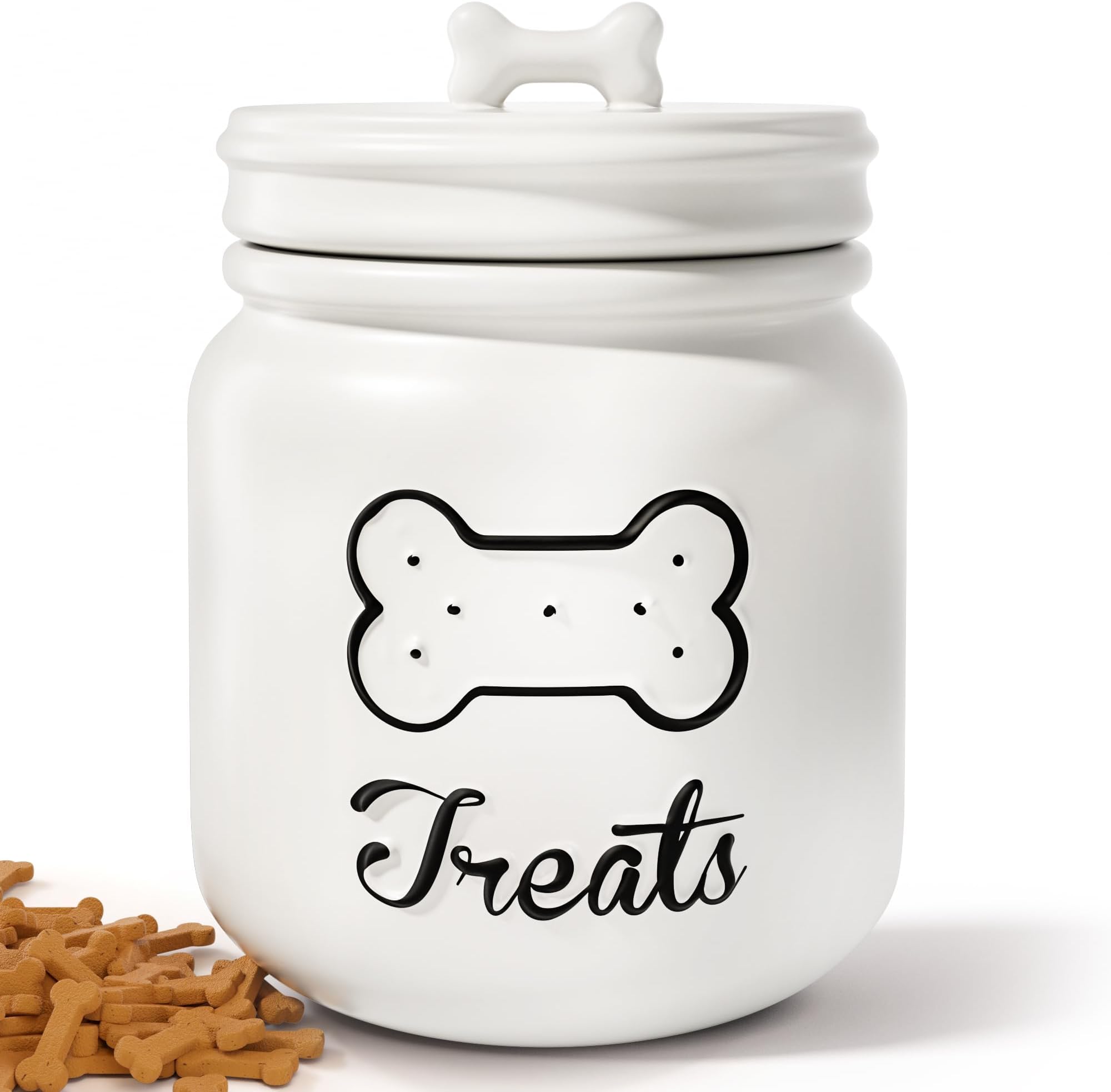 Dog Treat Container Airtight 6"W x 8"H Ceramic Dog Treat Jar with Lid