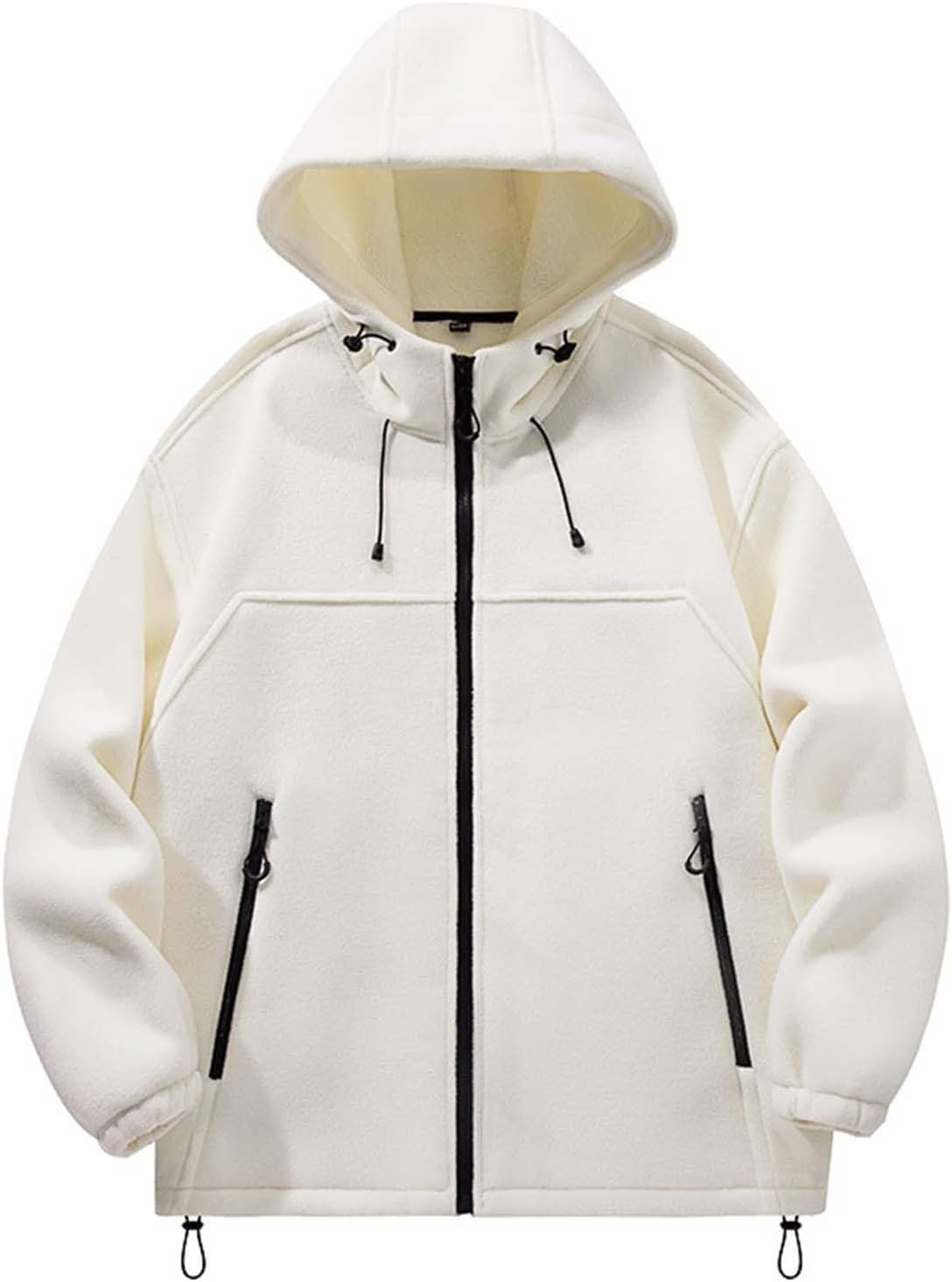 Men's Hooded Fleece Jacket Full Zip Casual Drawstring Outdoor Coat