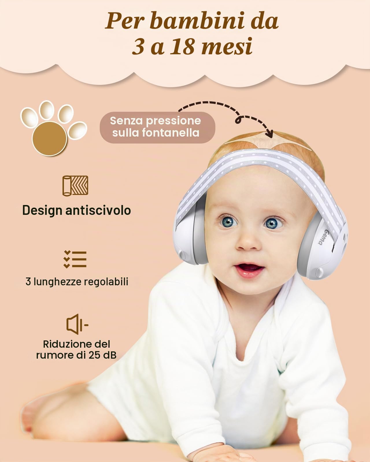 Lilian&Gema Protezione dell'udito per neonati 2-in-1 Cuffie con protezione acustica 25dB Paraorecchie regolazione del nastro