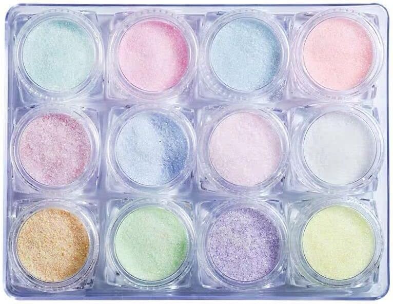 12Pcs/Lot Ultra-Fine Nail Art Sugar Powder Holographic Light Colors Dust Sand Powder Candy Coat Glitter Set