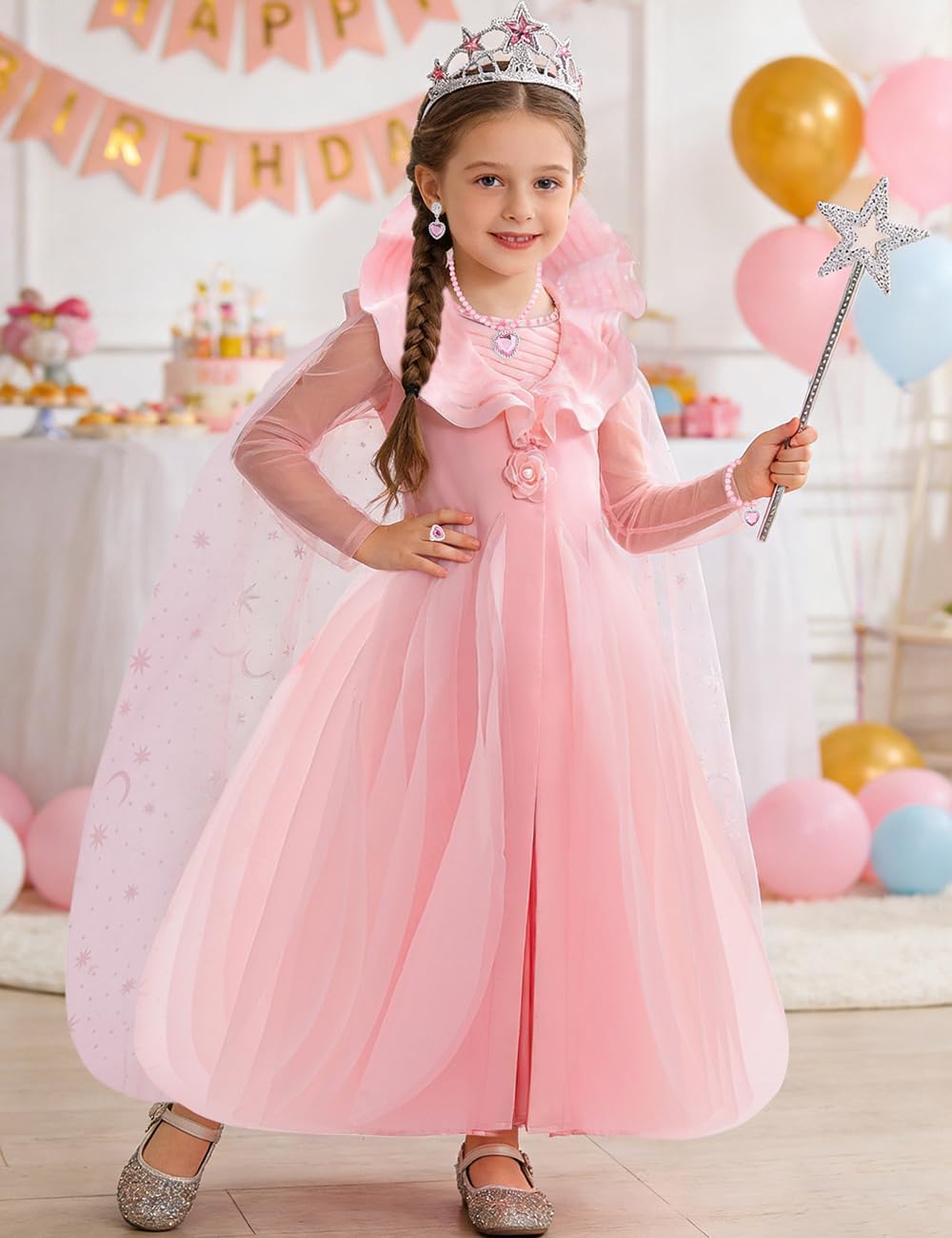 Pink Witch Costume for Girls 2 Piece Tulle Princess Dress Set Easter Cosplay Outfits Birthday Party Dress Up