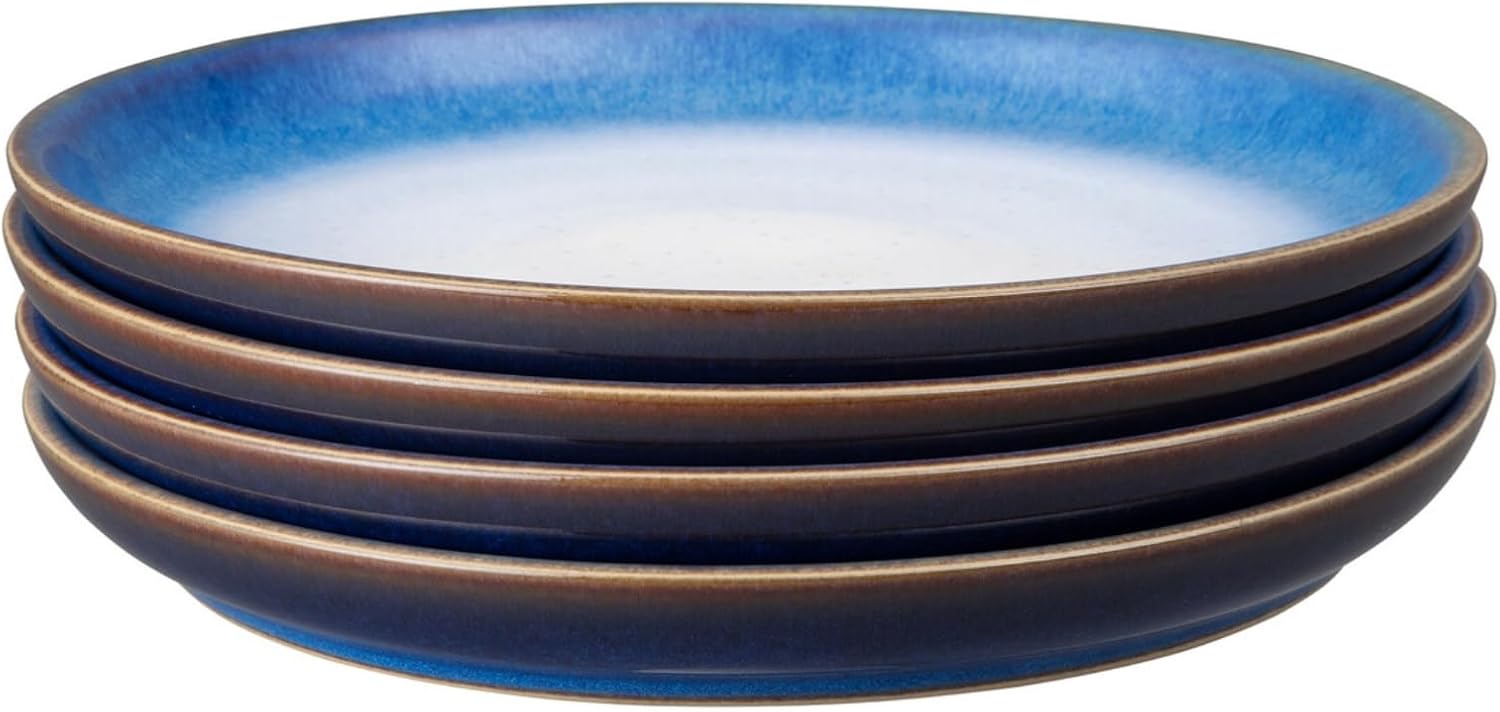 Denby - Blue Haze Coupe Small Plates Set of 6 - Dishwasher Microwave Oven Safe - Scratch Chip Resistant - Appetizer Ceramic Stoneware Dinnerware Plates Set