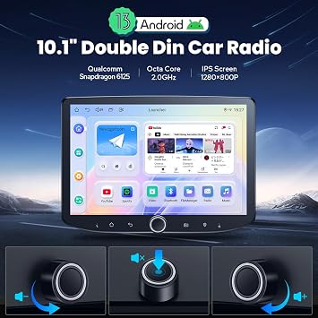 Joying Android 13 Double Din Radio with Carplay & Android Auto, 10.1 Inch Car Radio GPS Navigation 4GB+64GB Head Unit with Bluetooth,Volume Knob, Mirror-Link, AM/FM Radio, 1280x800P(JY-UTD10N4-B)