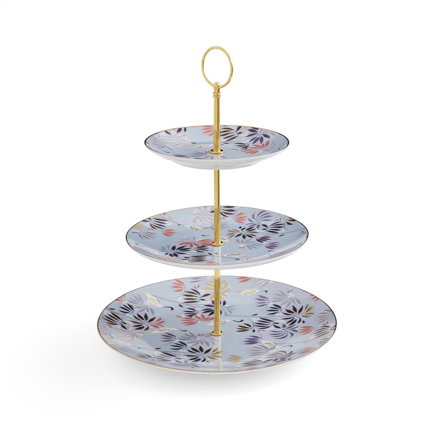 Portmeirion Home & Gifts Sara Miller SMIS78963-XG Présentoir à gâteaux 3 étages Motif grue Bleu ciel