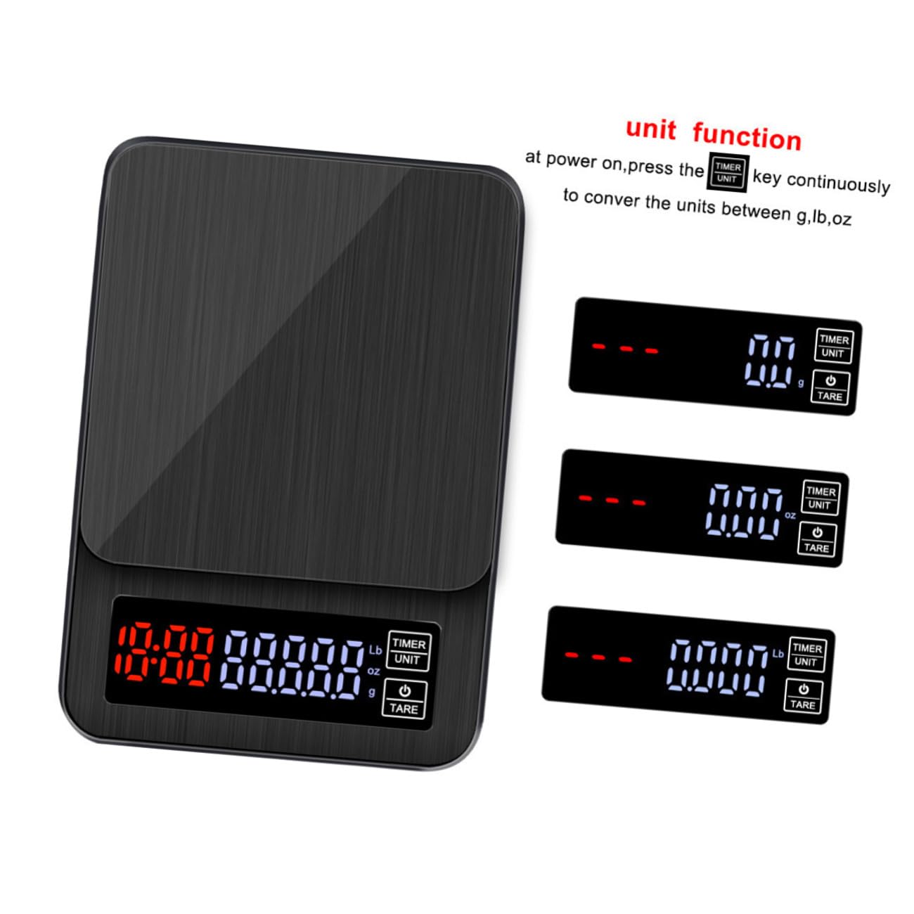 Báscula Digital para Alimentos con Temporizador y Pantalla LED Grande, Capacidad 5kg, Adecuado para Cocinar y Hornear con Sensores de Alta Precisión