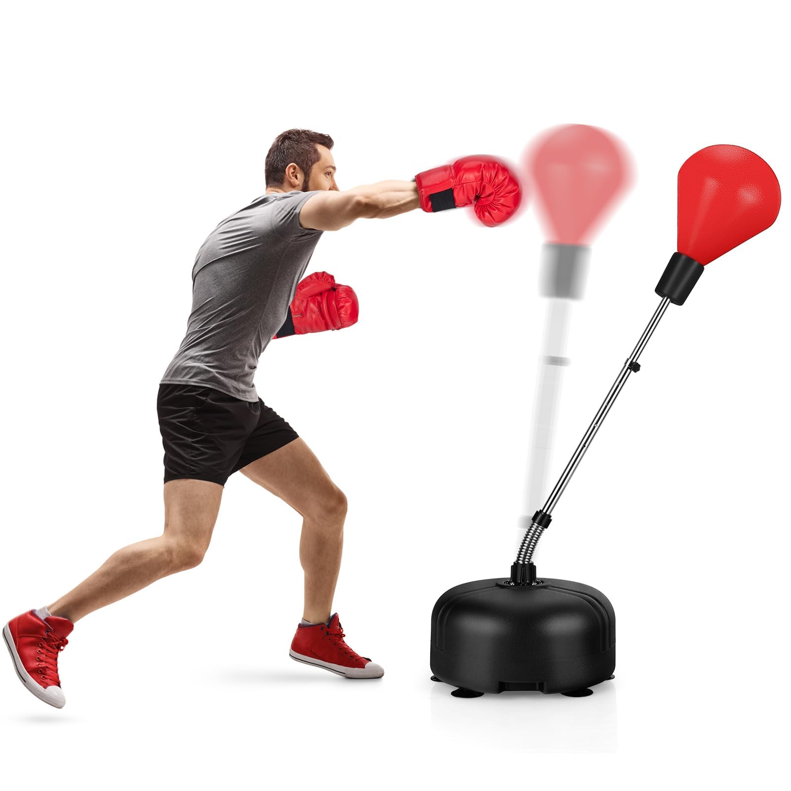 GOPLUS Sac de Frappe Adulte Enfant, Sac de Boxe avec Gants, 4 Niveaux de Réglage en Hauteur, Entraînement d'arts Martiaux Mixtes