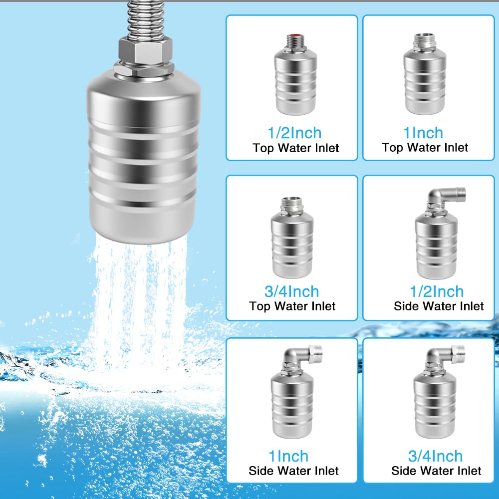 Golgner Robinet flotteur pour réservoir d'eau de piscine, vanne de contrôle automatique du niveau d'eau, en acier inoxydable 304 avec raccord 1/2" - 3/4", pour réservoirs d'eau, bassins à poissons