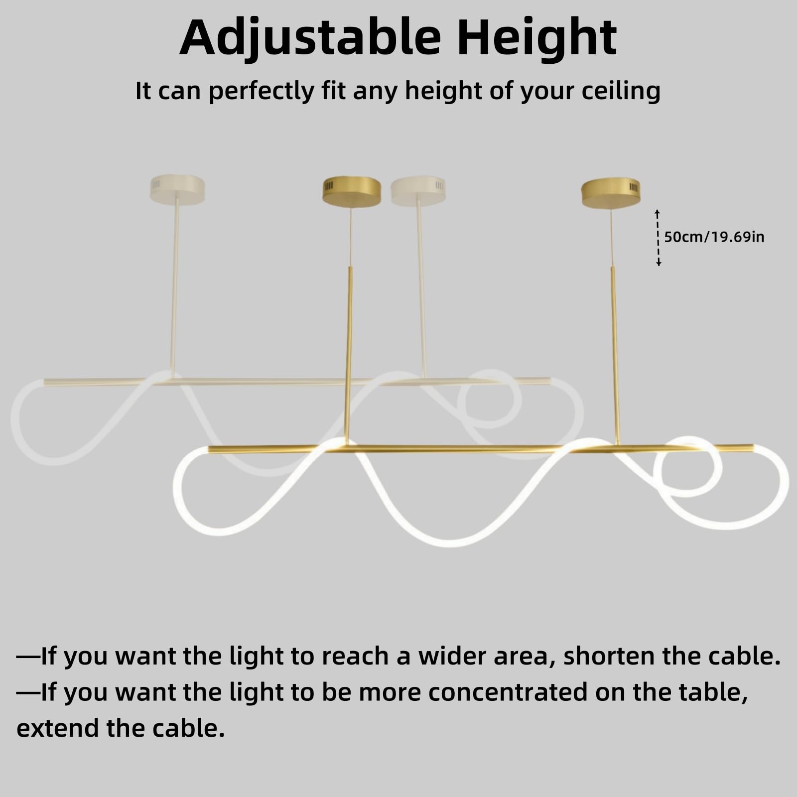 Jsz Pendelleuchte Esstisch, LED Pendelleuchte, Dimmbar Hängelampe Esszimmer 3000K-6500K, Linear DIY Hängeleuchte mit Fernbedienung, 21W Esszimmerlampe Höhenverstellbar Esstischlampe (Gold, 120CM)
