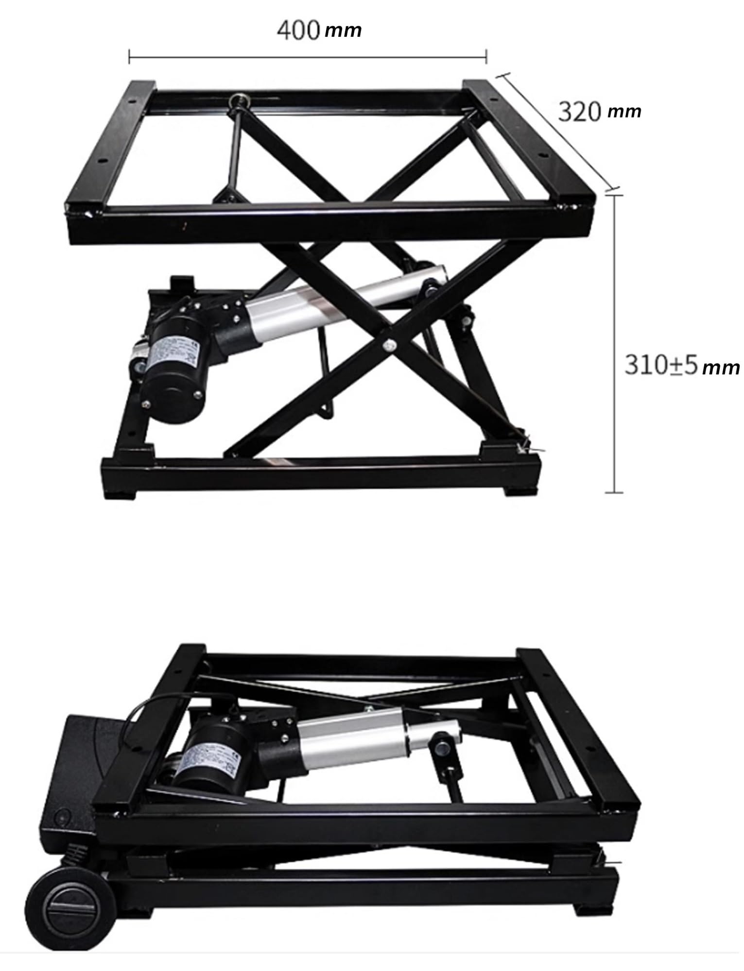 Mesa elevadora eléctrica de 150 kg, plataforma de altura ajustable, elevador de perfil bajo para manejo y transporte, modelo inalámbrico negro, perfecto para uso doméstico y taller