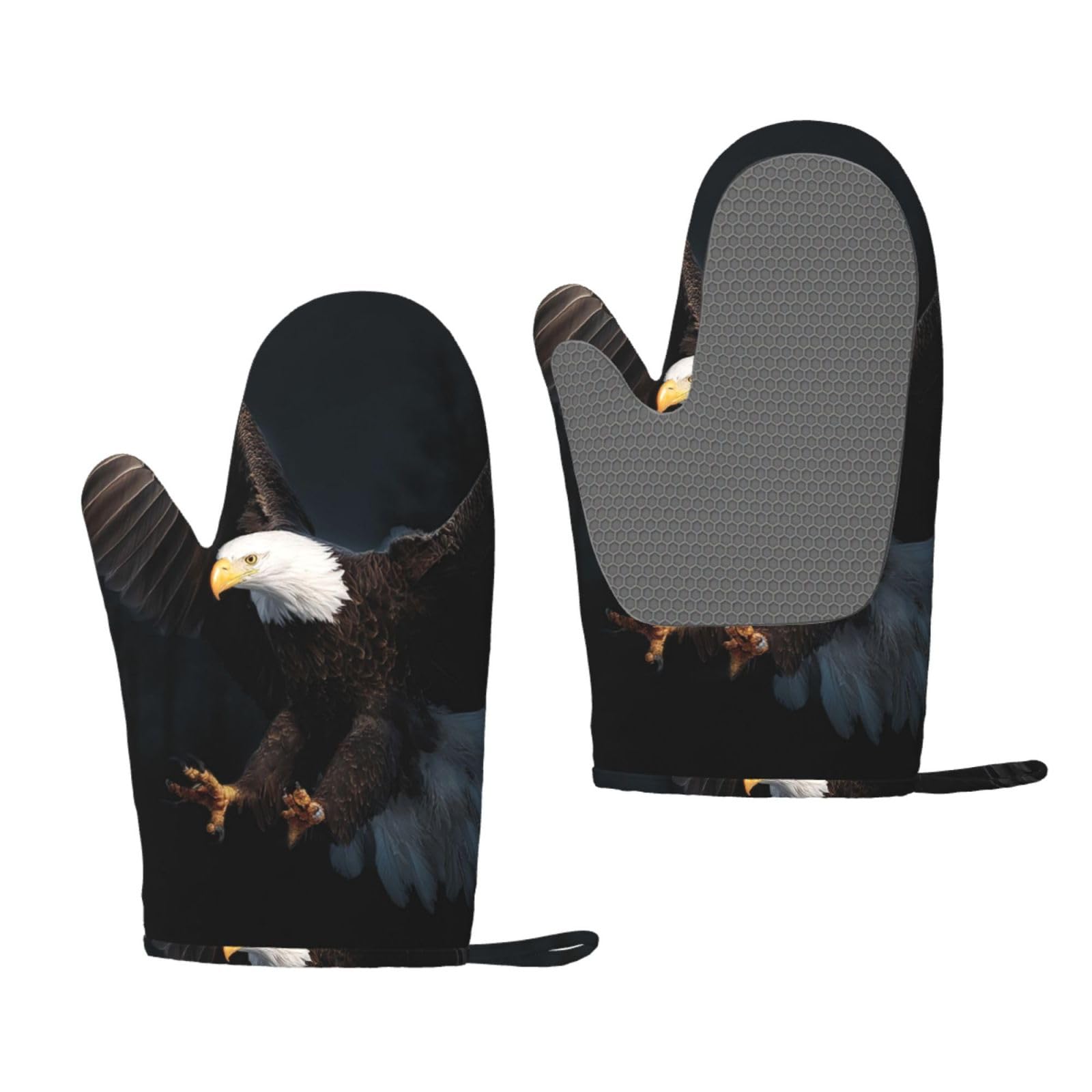 Oven Mitts Sets of 2 Heat Resistant Kitchen Gloves 3D Bald Eagle Oven Mitts BBQ Oven Gloves Non-Slip Silicone Oven Mitts Waterproof Cooking Safety Gloves for Kitchen Baking Cooking