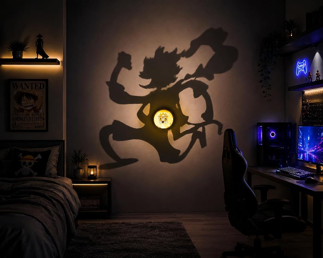 Luffy Shadow Lamp, 3D LED Illusion Night Light, USB Powered, Multicolour, Touch Control, One Piece Anime Theme, for Bedroom and Gaming Room Decor (Luffy)
