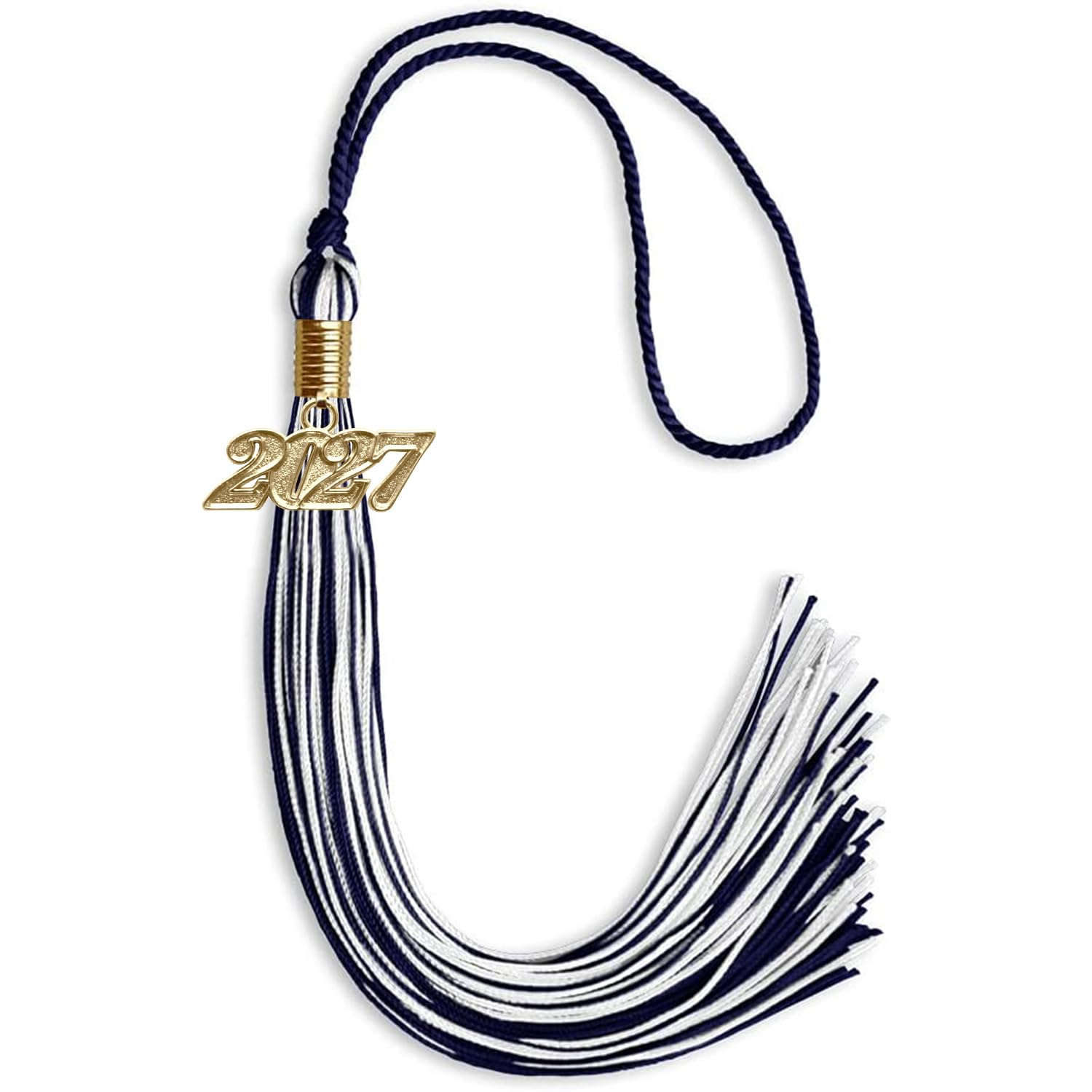 Endea Graduation Mixed Double Color Tassel with Gold Date Drop (Navy Blue/White, 2027)