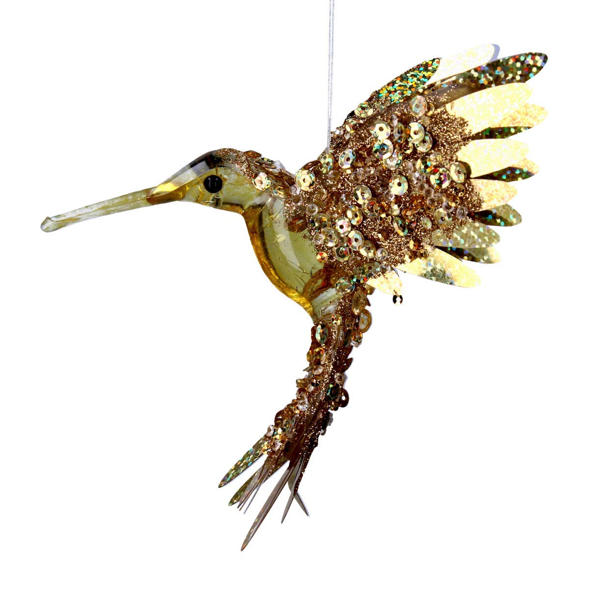 Heaven At Home Gold Gisela Graham Sparkle & Bead Hummingbird Christmas Tree Hanging Decoration