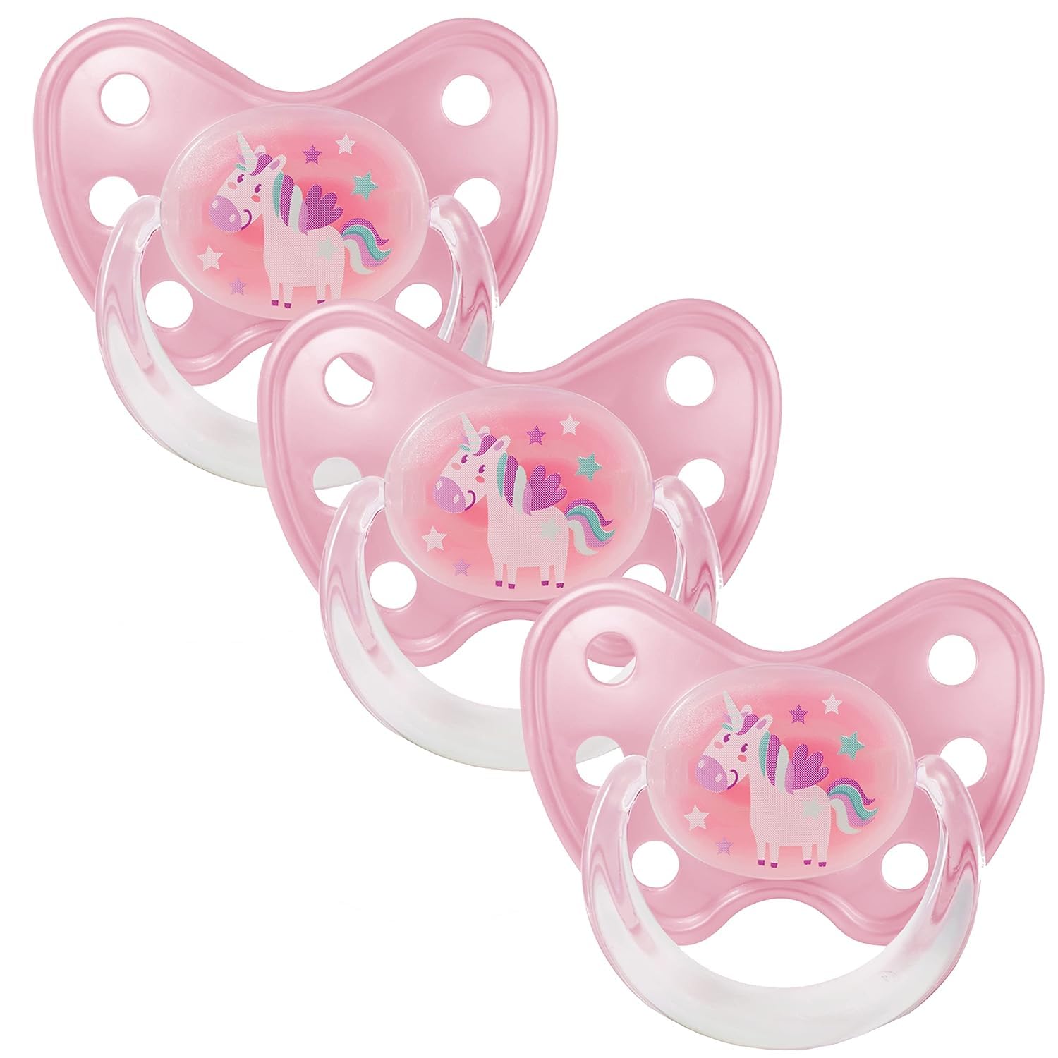 dentistar Latex Schnuller 3er-Set - Größe 3, ab 14 Monate - Zahnfreundlicher Naturkautschuk Nuckel mit Dentalstufe – BPA-frei - Made in Germany - Einhorn, Rosa
