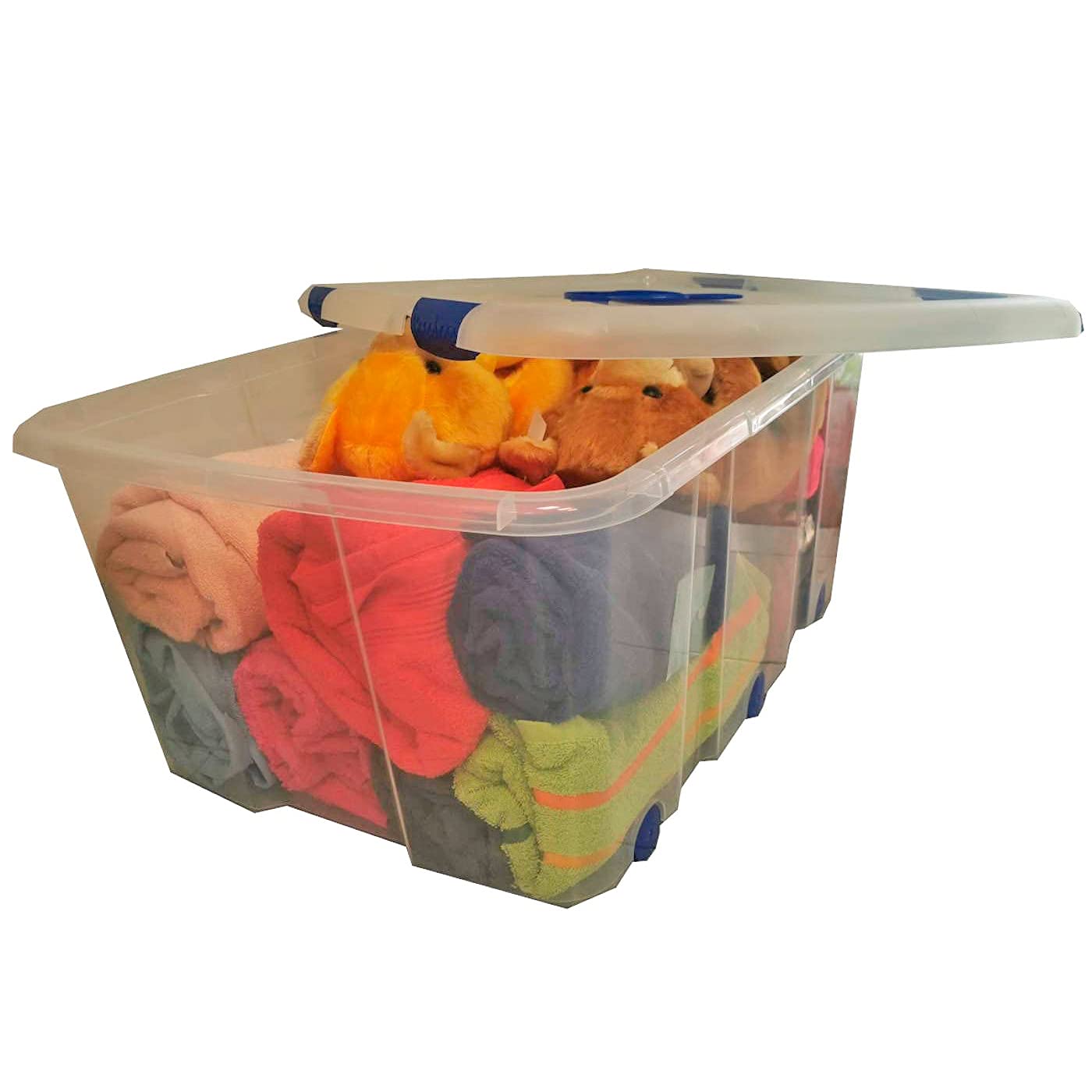Acan Tradineur - Pack de 2 cajas de almacenaje, de 34 x 77 x 56,5 cm, nº 15 con capacidad de 100 litros con tapa y ruedas para organización del hogar, baúl organizador(34 x 77 x 56,5 cm, Pack de 2)
