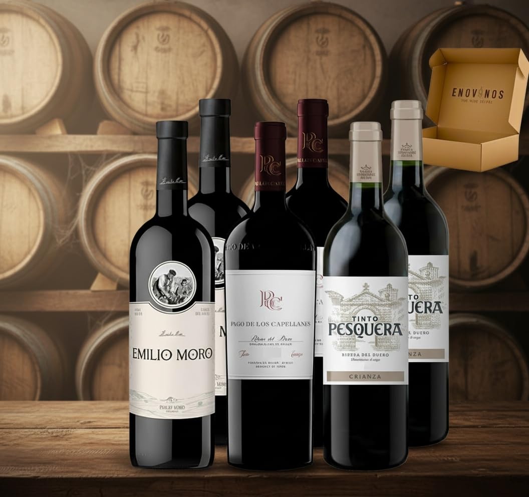 Pack de 6 Vinos Ribera del Duero - Envio 24h - Vinos Regalo - x2 Emilio Moro, x2 Capellanes Crianza, x2 Pesquera Crianza - 6 x Botella 75 cl - Mejor Seleccion ENOVINOS THE WINE BRAND