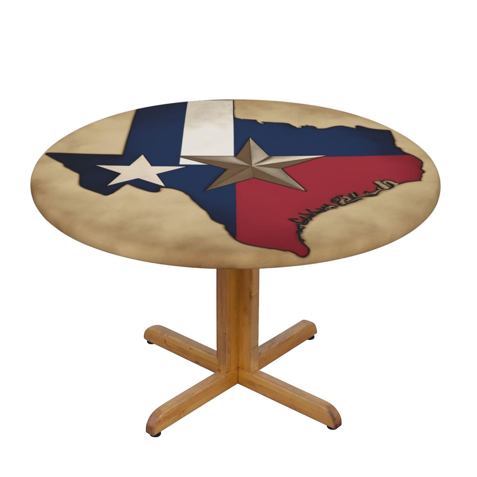 DUWAA Texas State Flag Map01 Print Oxford Fitted Table Cover For Patio Picnic, Waterproof Round Tablecloth For Home And Outdoor