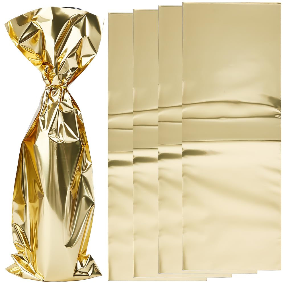 Sacs cadeaux dorés pour bouteille de vin métallisés Beebeecraft 46x16 cm