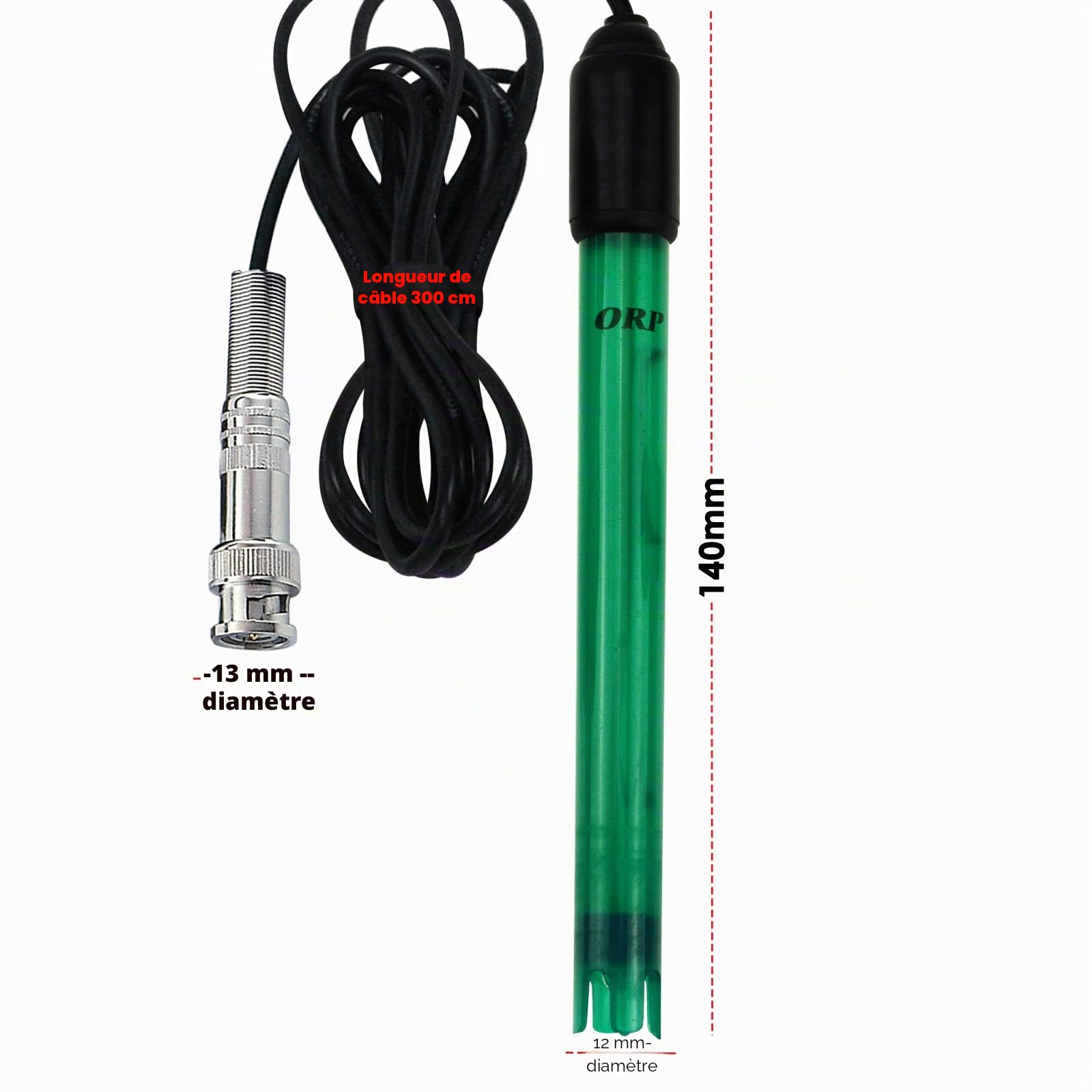 ORP Électrode Remplaçable BNC Prise Sonde pour ORP Testeur Mètre Manette 300cm Longue Câble Aquariums, Réservoirs, Étangs Mesure