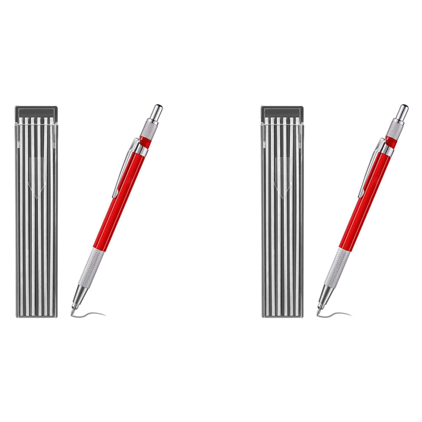 Jnchdghwa 2X Welders Pencil with 24PCS Refills, Metal Marker Mechanical Welding Pencil Pipefitters, Fabrication, Red