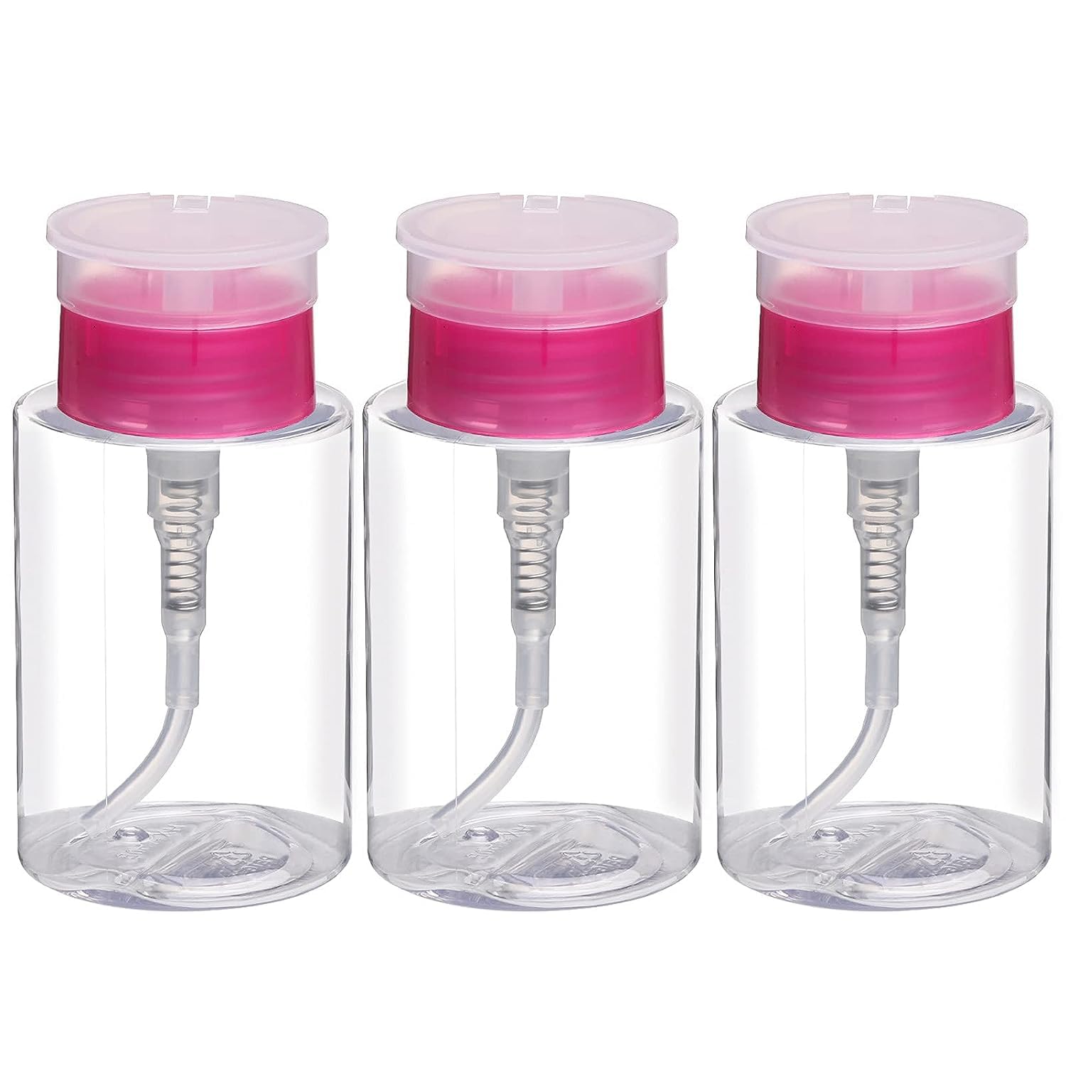 Pack of 3 Nail Polish Remover Pump Empty Dispenser Bottle for Alcohol, Nail Polish and Makeup Remover, 150ml(5.10z), MIX COLOUR Top Cap-image-6