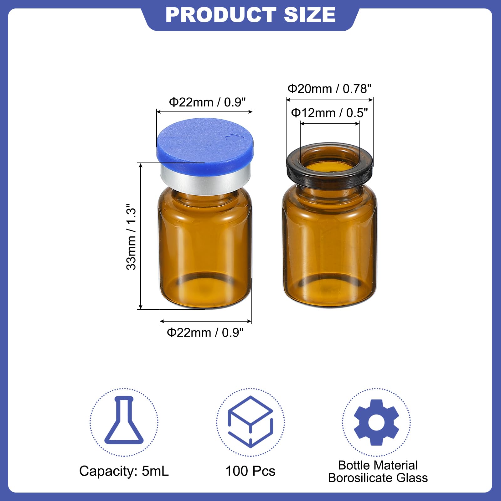 PATIKIL lot de 100 Flacons d'échantillons de 5 ml coques à sertir ambre