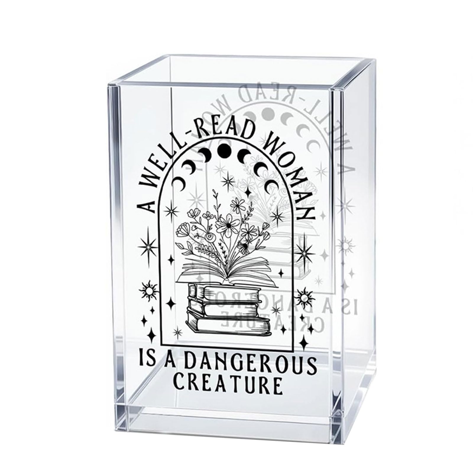 Fazvncv Stackable Acrylic Pen Holder with Inspirational Quote Stackable Desktop Storage Box for Pencil Makeup Brush Marker Acrylic Pen Owner