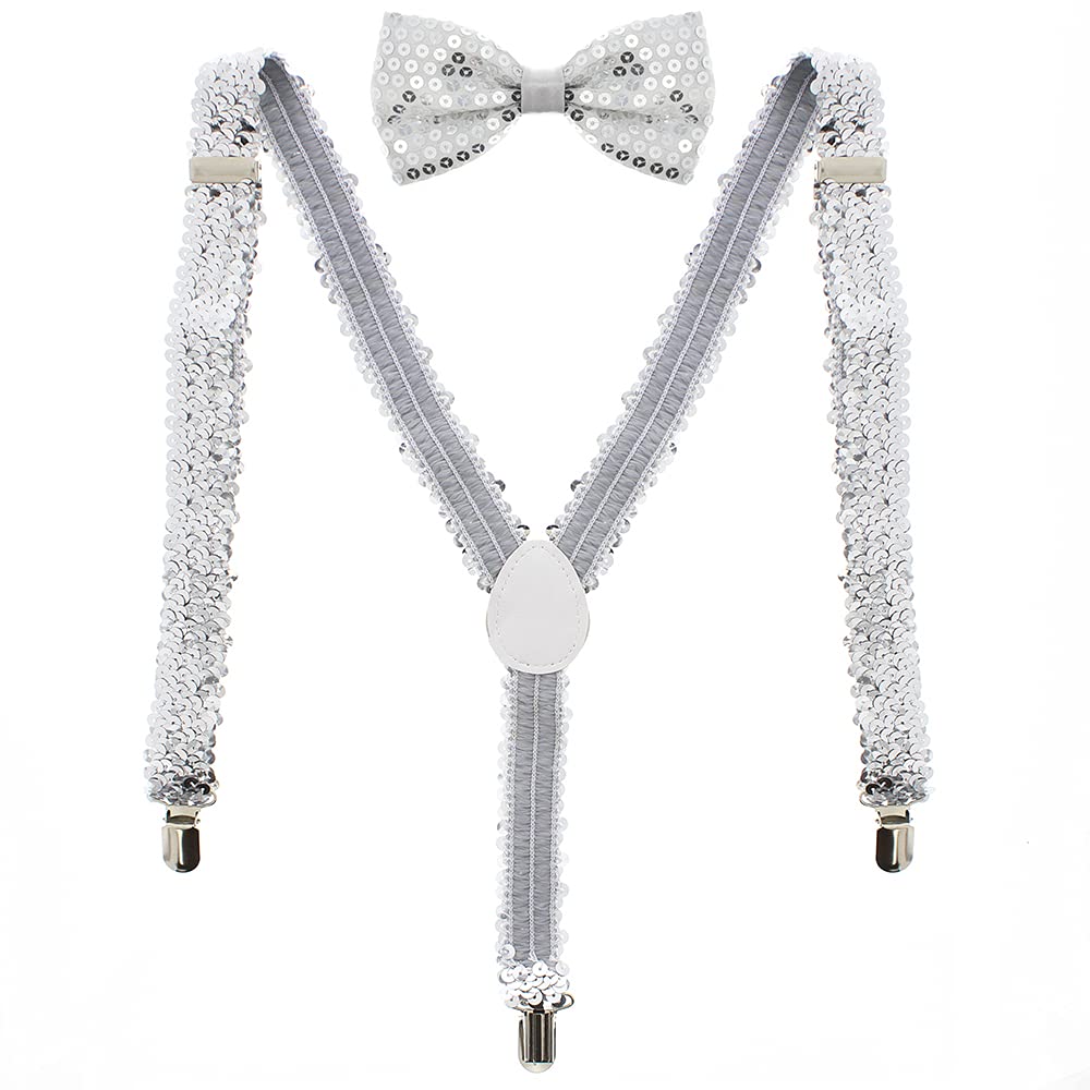 Zac's Alter Ego Matching Fancy Dress Sequin Bow Tie & Suspenders Set - Great for Christmas - Many Colours