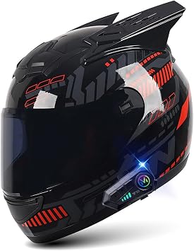 DOT Approved Cat Ear Women Motorcycle Helmet with Bluetooth - Full Face Helmet for Men Visor & Removable Ears ATV Dirtbike Moped Scooter Racing Gear Personalized Cute Design