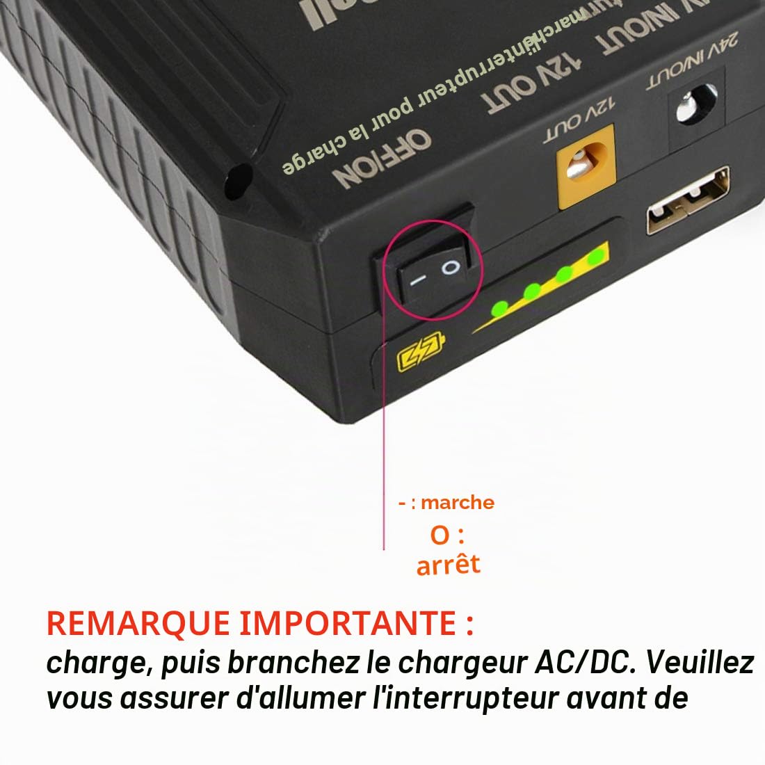 TalentCell Banque d’alimentation externe Batterie lithium-ion rechargeable 24/12/5V 82,88Wh 22400mAh avec chargeur pour bandes lumineuses LED, caméras de vidéosurveillance, etc. (Noir)