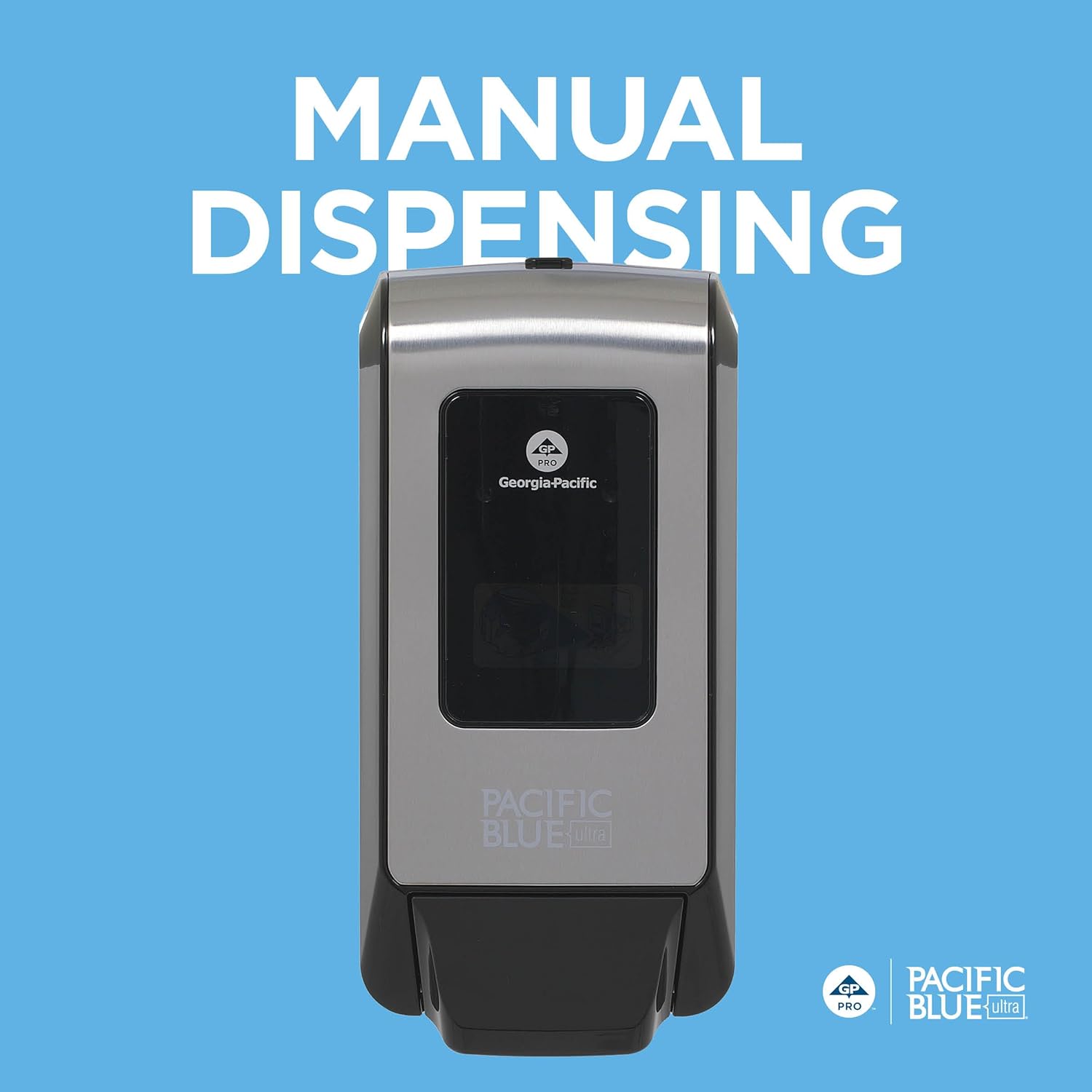 Pacific Blue Ultra Wall-Mounted Manual Dispenser for Foaming Hand Soap and Hand Sanitizer by GP PRO (Georgia-Pacific), Brushed Stainless, 53060, 11.5" W x 5.6" D by 4.4" H