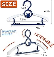 Vista 4 de Perchas de bebé para guardería y clóset, paquete de 40 perchas de plástico para niños, ahorro de espacio, antideslizantes, extensibles, ajustables