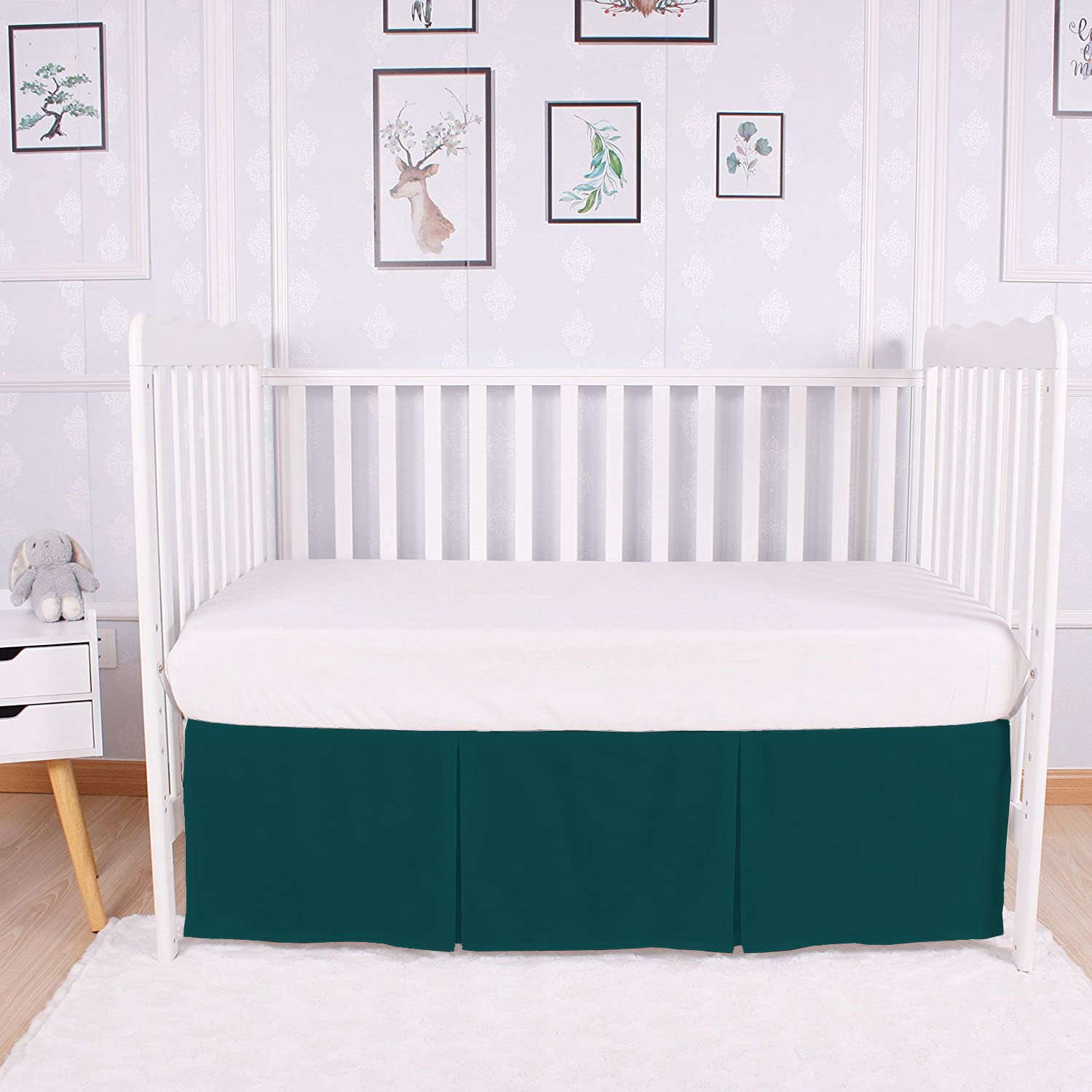Box Pleated Crib Bed Skirt Premium 100% Cotton 800 Thread Count Nursery Crib Toddler Bedding Crib Bedskirt for Baby Boys or Baby Girls, (28" x 52") + 14" Drop Lenght - Teal Solid