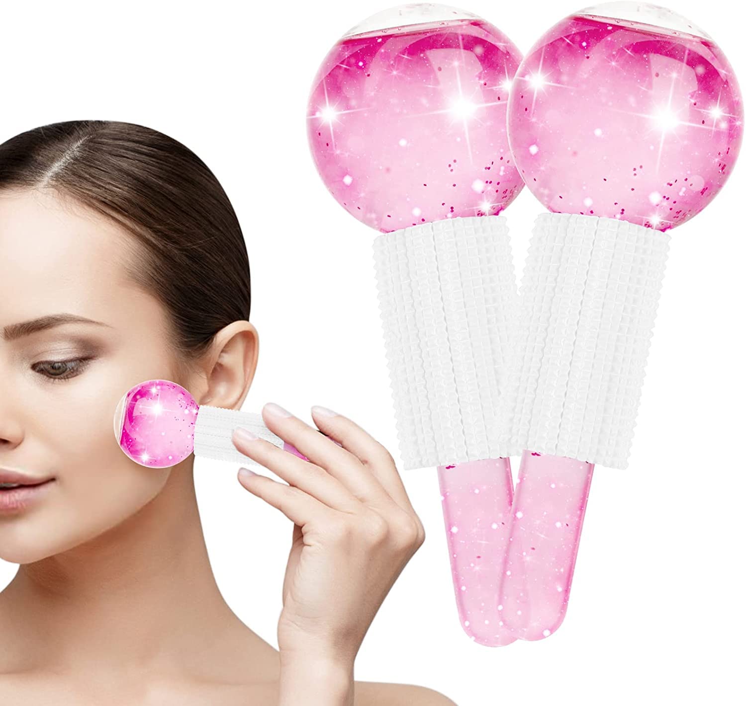 Ice Roller Globe, 2 Pcs Ice Race Massager, Ice Roller Mold for Face and Eyes, Safe and Durable, Non Slip and Easy To Use, for Redness Soothing, Facial Wrinkle Removal, Beauty Care, Puffiness Reduction