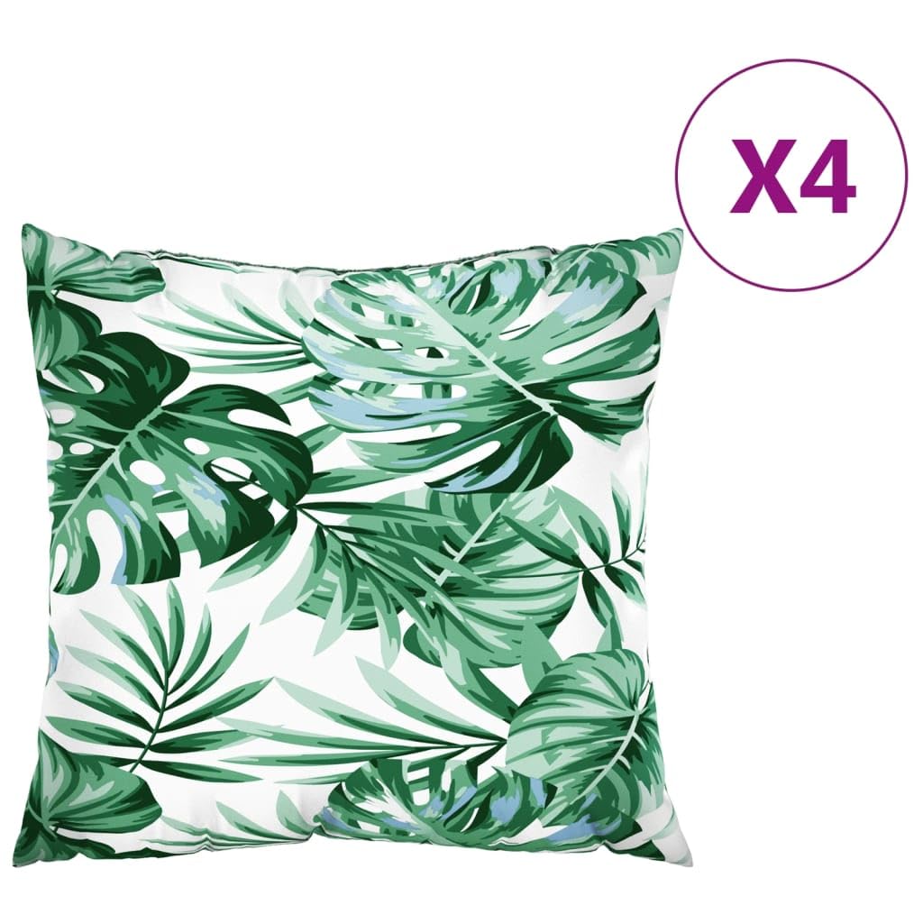 Set di 4 cuscini per divano da 60 x 60 cm, motivo a foglie, in poliestere, in fibra cava, impermeabili, per giardino, balcone, soggiorno