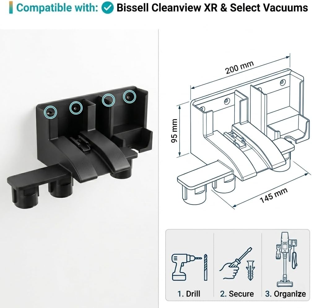 Wall Mount Holder for Bissell Cleanview XR, for Bissell Select Vacuum | Space-Saving Design Organizes Charger, Battery & Accessories | Easy Access for Tidy Homes image 4