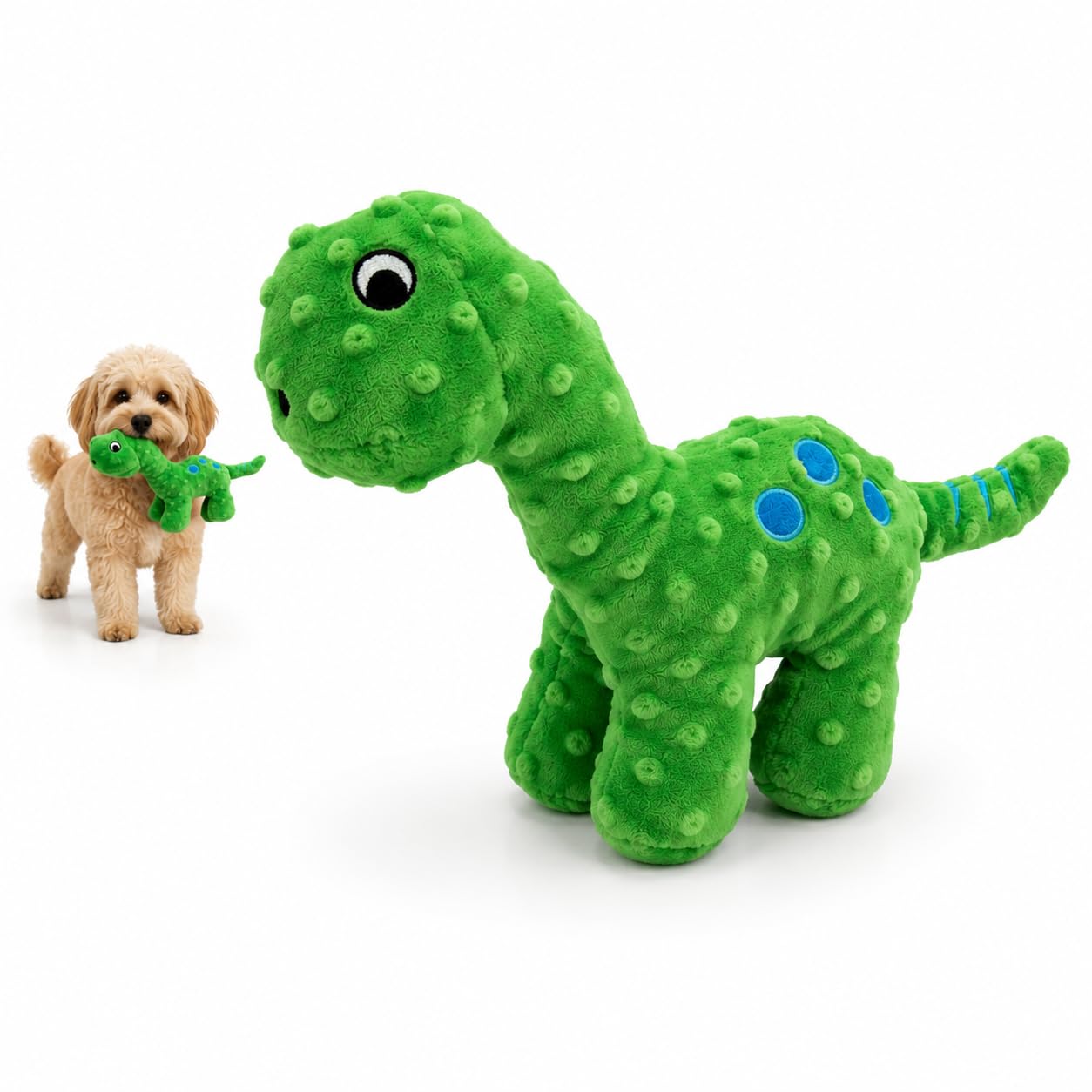 ZHOME Dog Squeaky Toy Plush Dinosaur Dog Toy with Crinkle Paper, Soft Chew Toy for Puppies & Small Medium Dogs, Interactive Tug Fetch Toy, Durable Stuffed Pet Toy for Teething Boredom (Green)